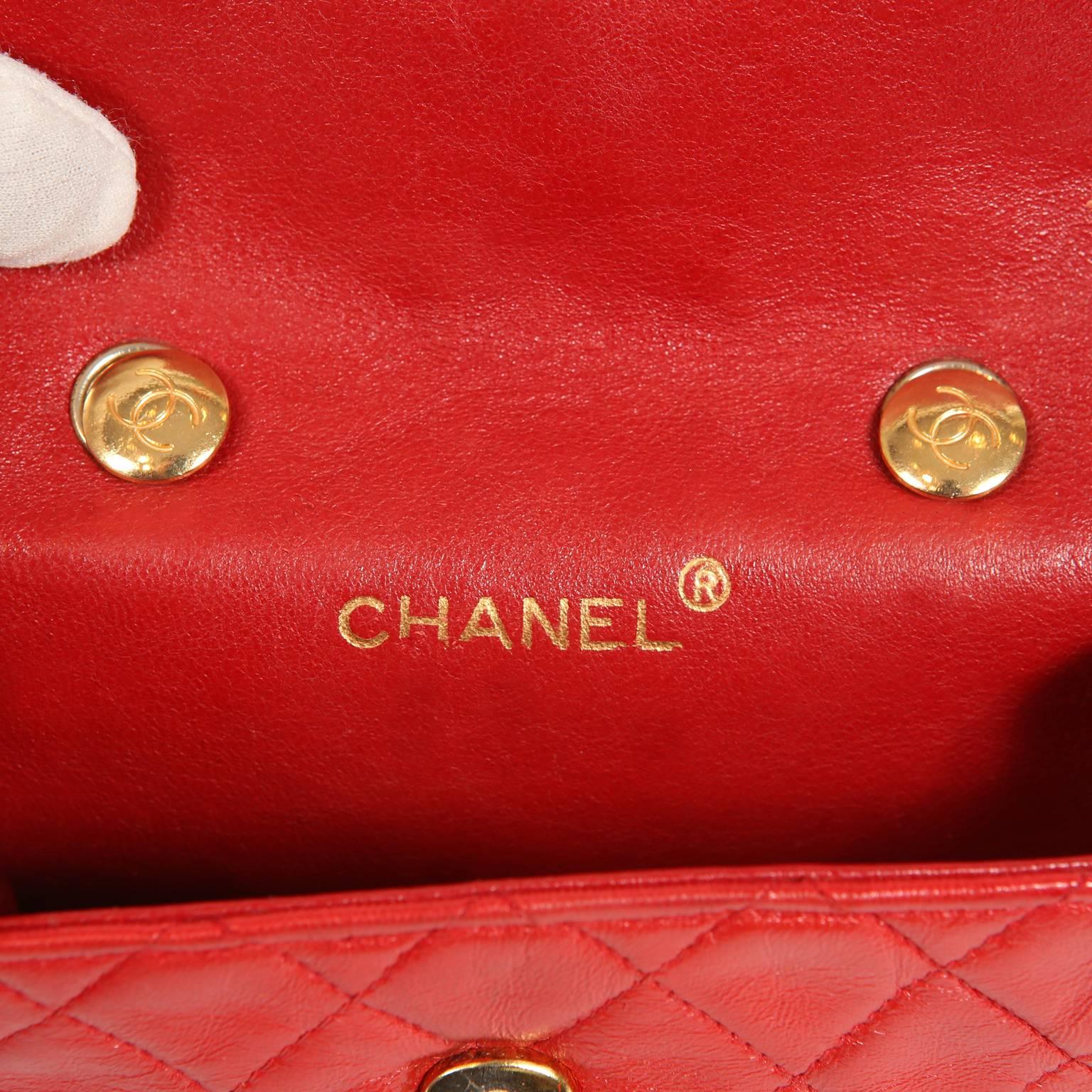 Chanel Red Leather Mini Classic Flap Bag 5