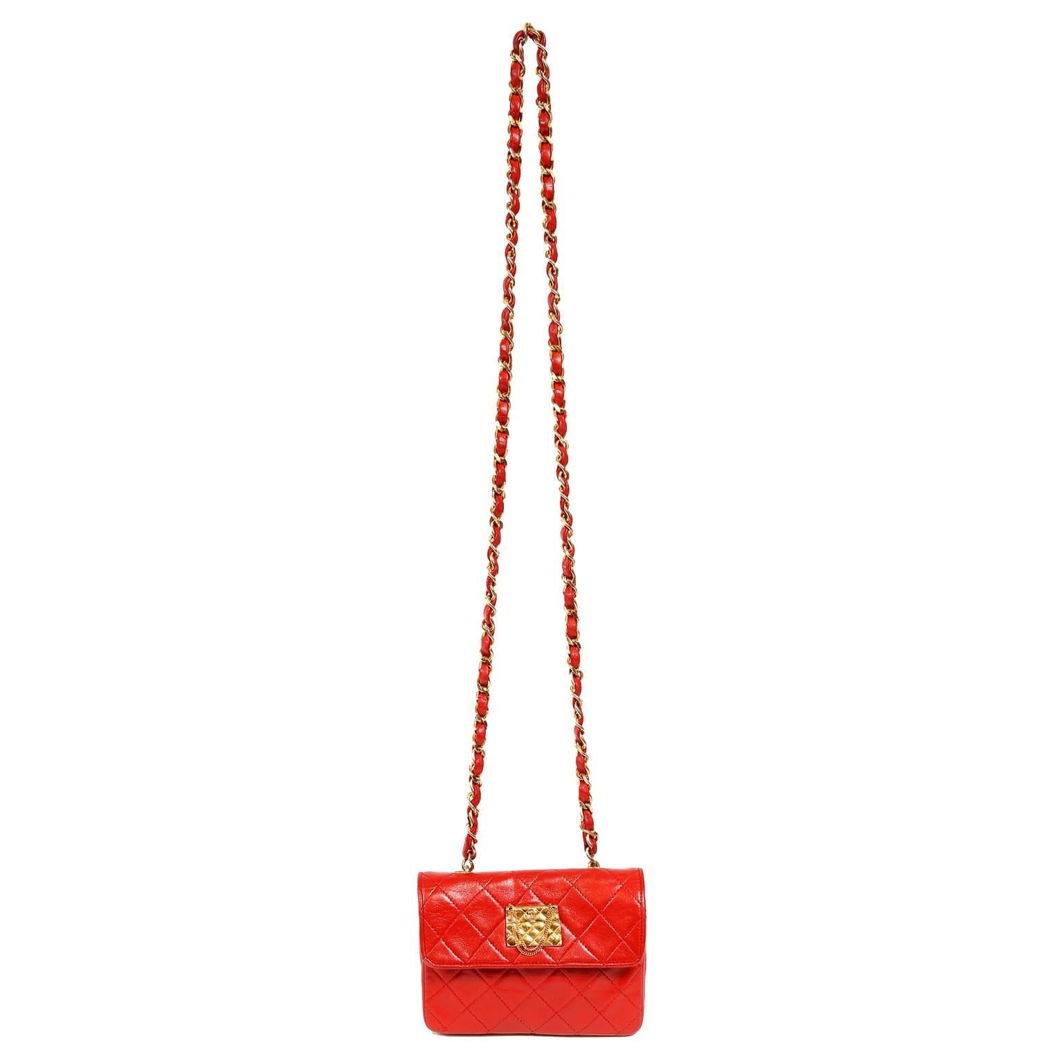 Chanel Red Leather Mini Classic Flap Bag 8