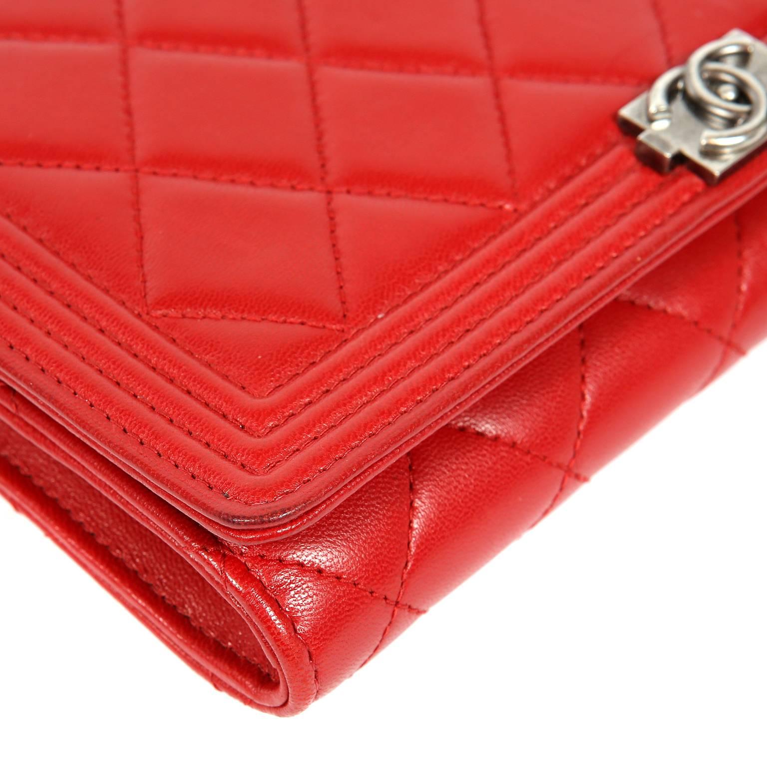 Chanel Red Leather Boy Bag Clutch with Chain 1