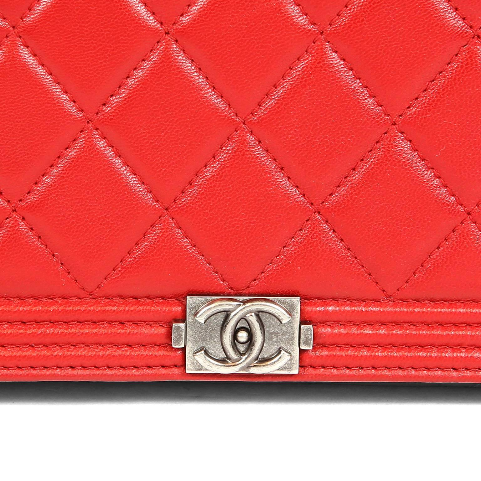 Chanel Red Leather Boy Bag Clutch with Chain 2