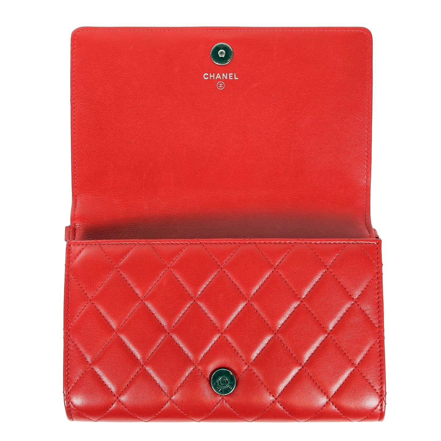 Chanel Red Leather Boy Bag Clutch with Chain 3