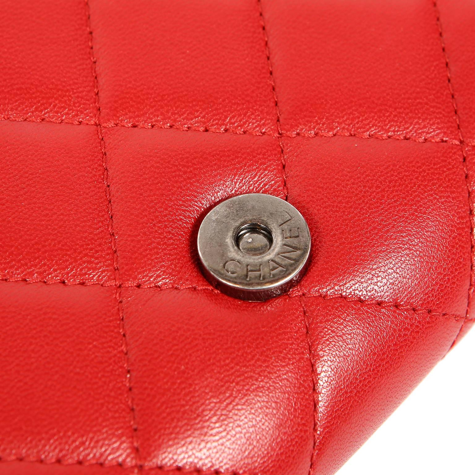 Chanel Red Leather Boy Bag Clutch with Chain 8