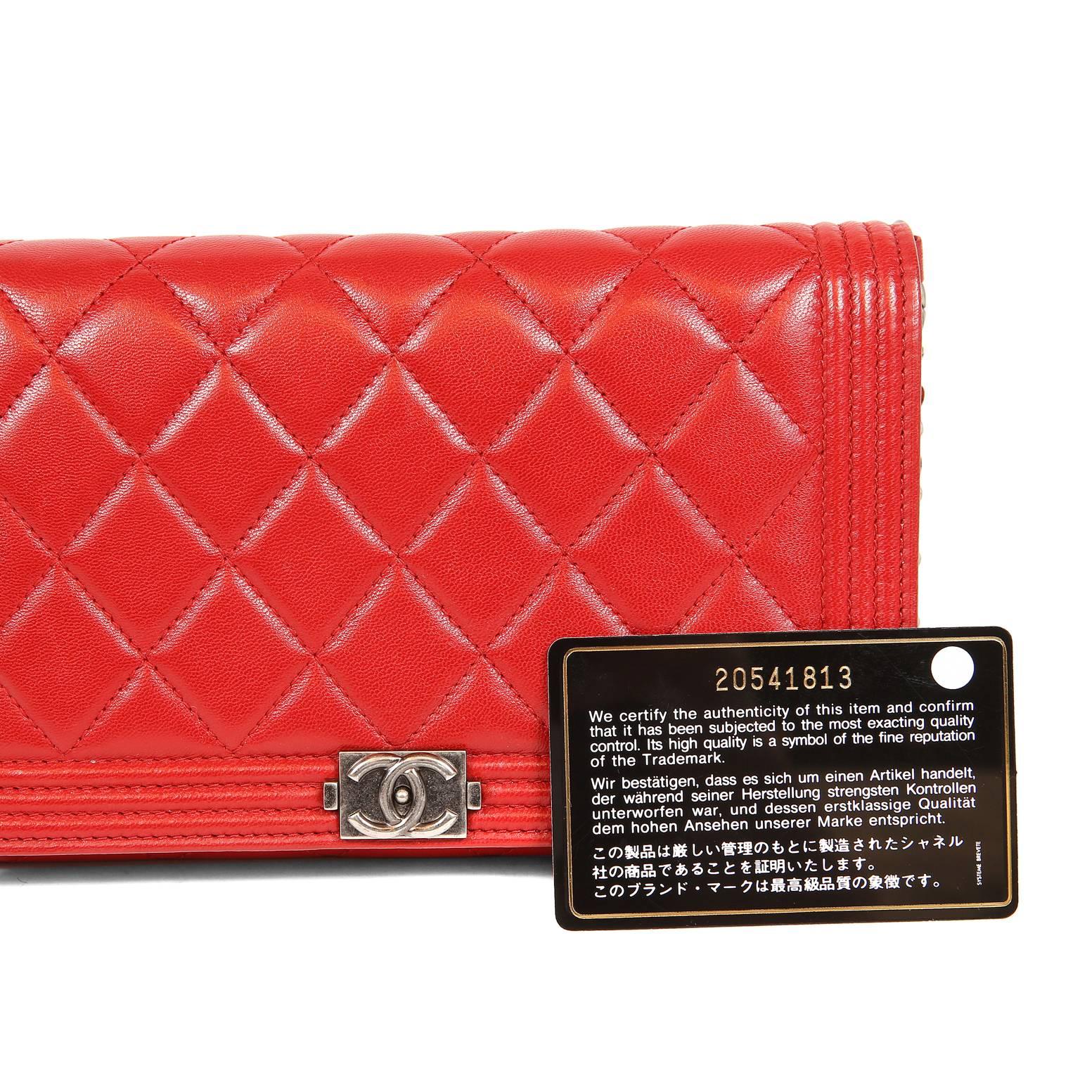 Chanel Red Leather Boy Bag Clutch with Chain 11