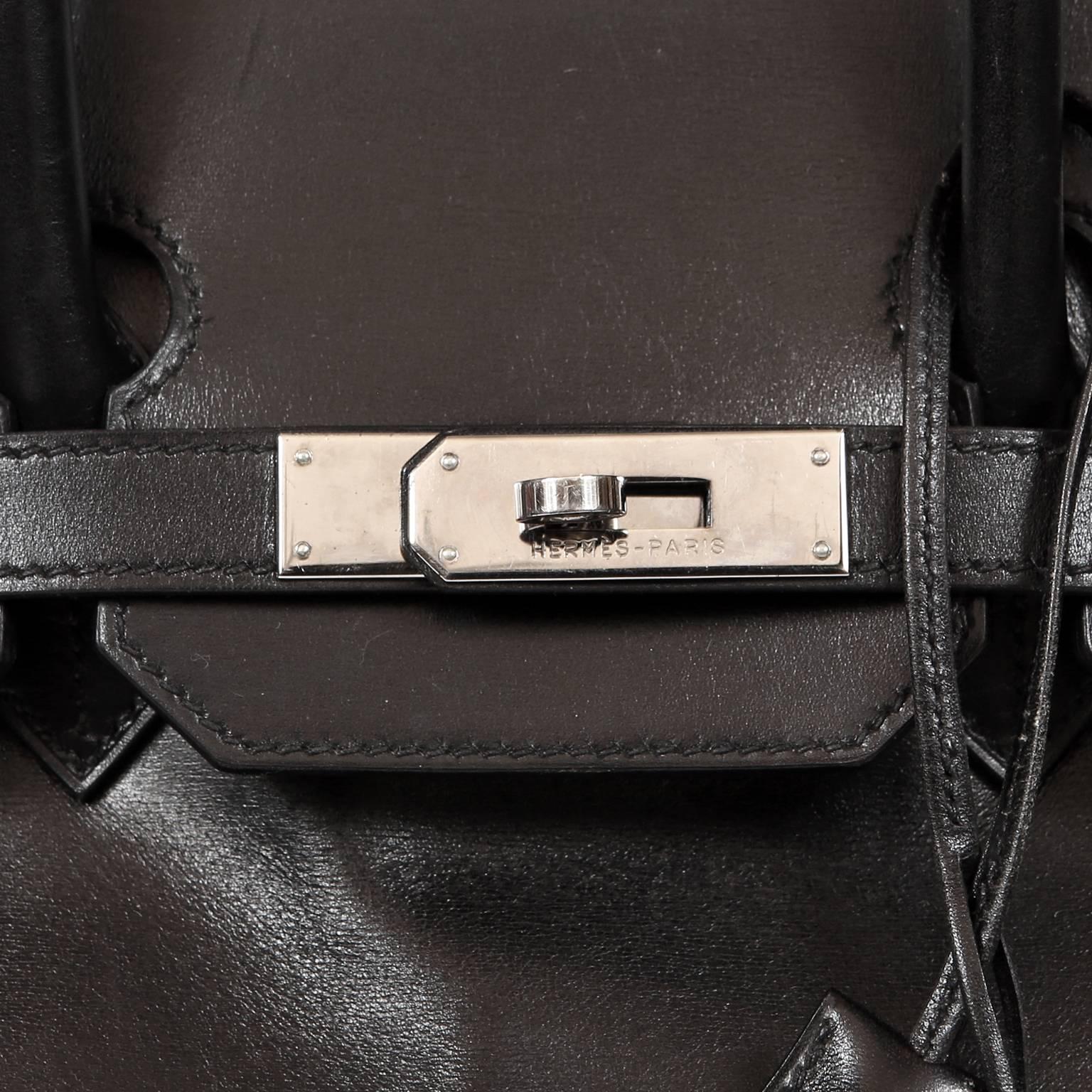 Hermès Black Box Calf  35 cm Birkin Bag with Palladium Hardware In Excellent Condition In Palm Beach, FL