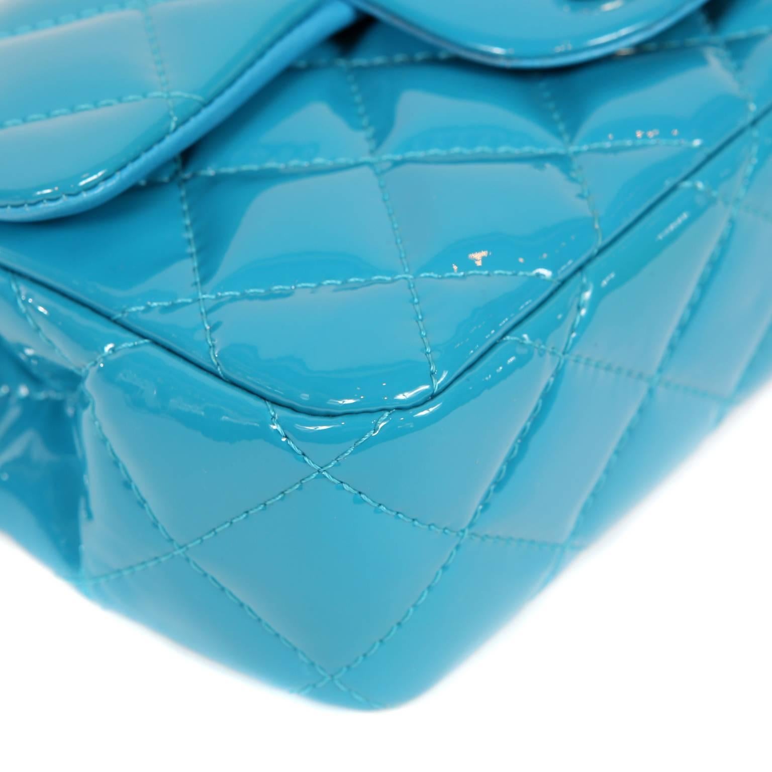 Women's Chanel Turquoise Patent Leather Mini Classic Flap Bag