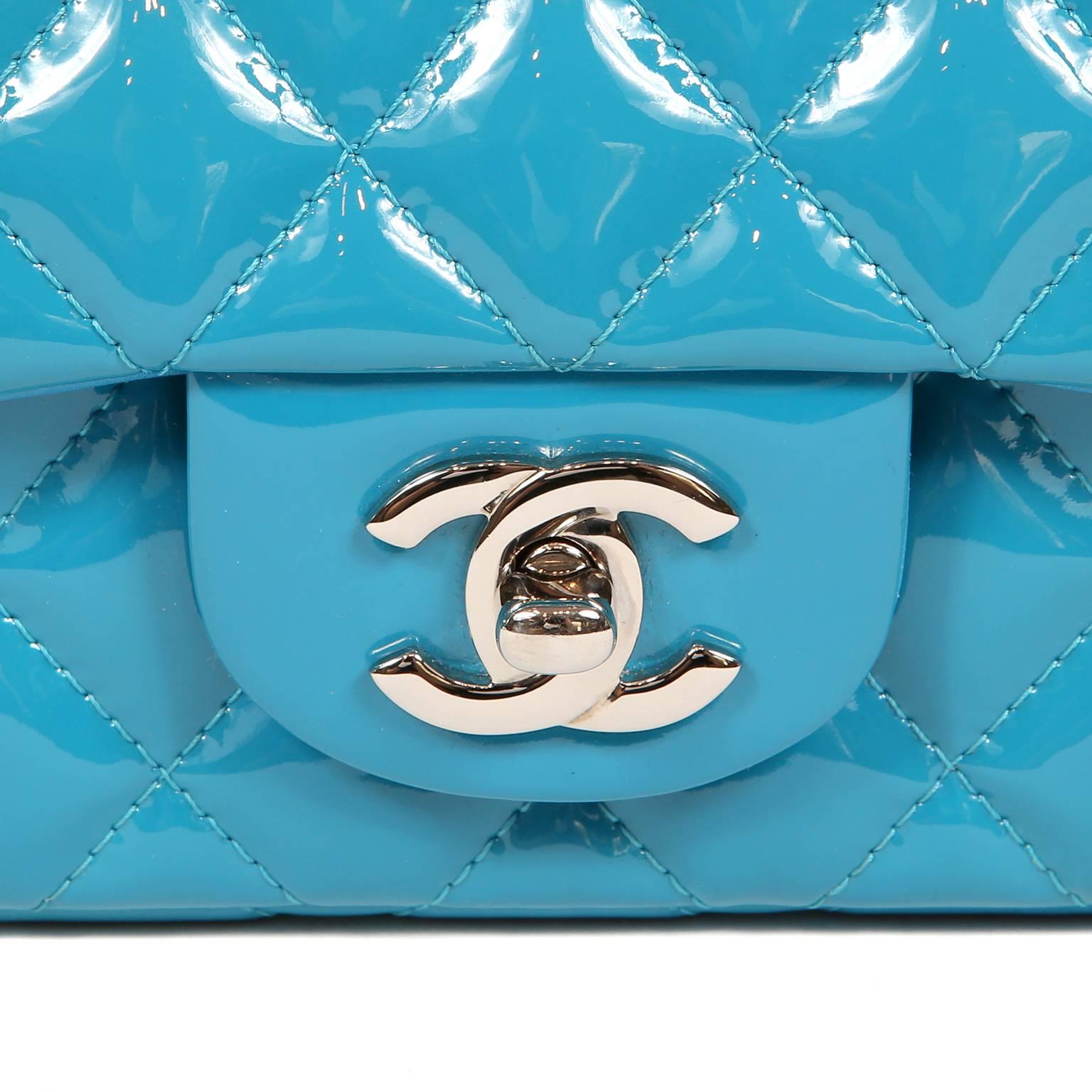 Chanel Turquoise Patent Leather Mini Classic Flap Bag 1