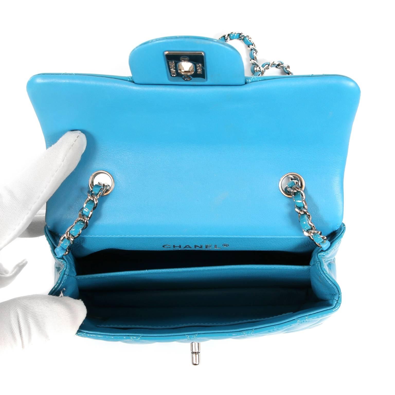 Chanel Turquoise Patent Leather Mini Classic Flap Bag 2