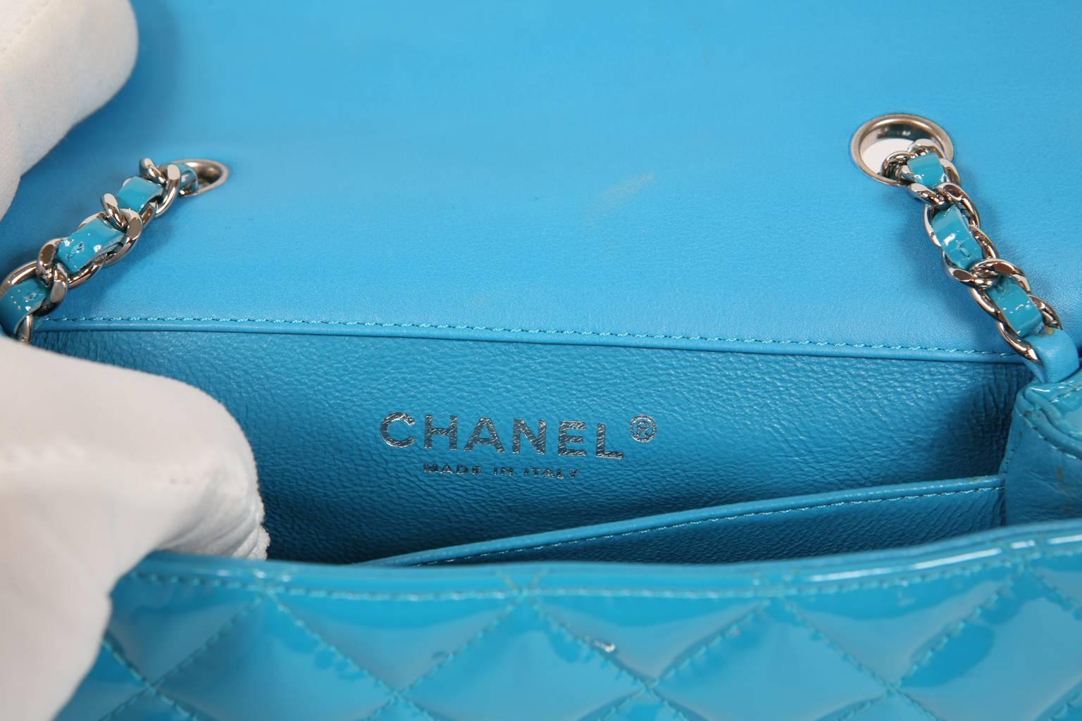 Chanel Turquoise Patent Leather Mini Classic Flap Bag 3