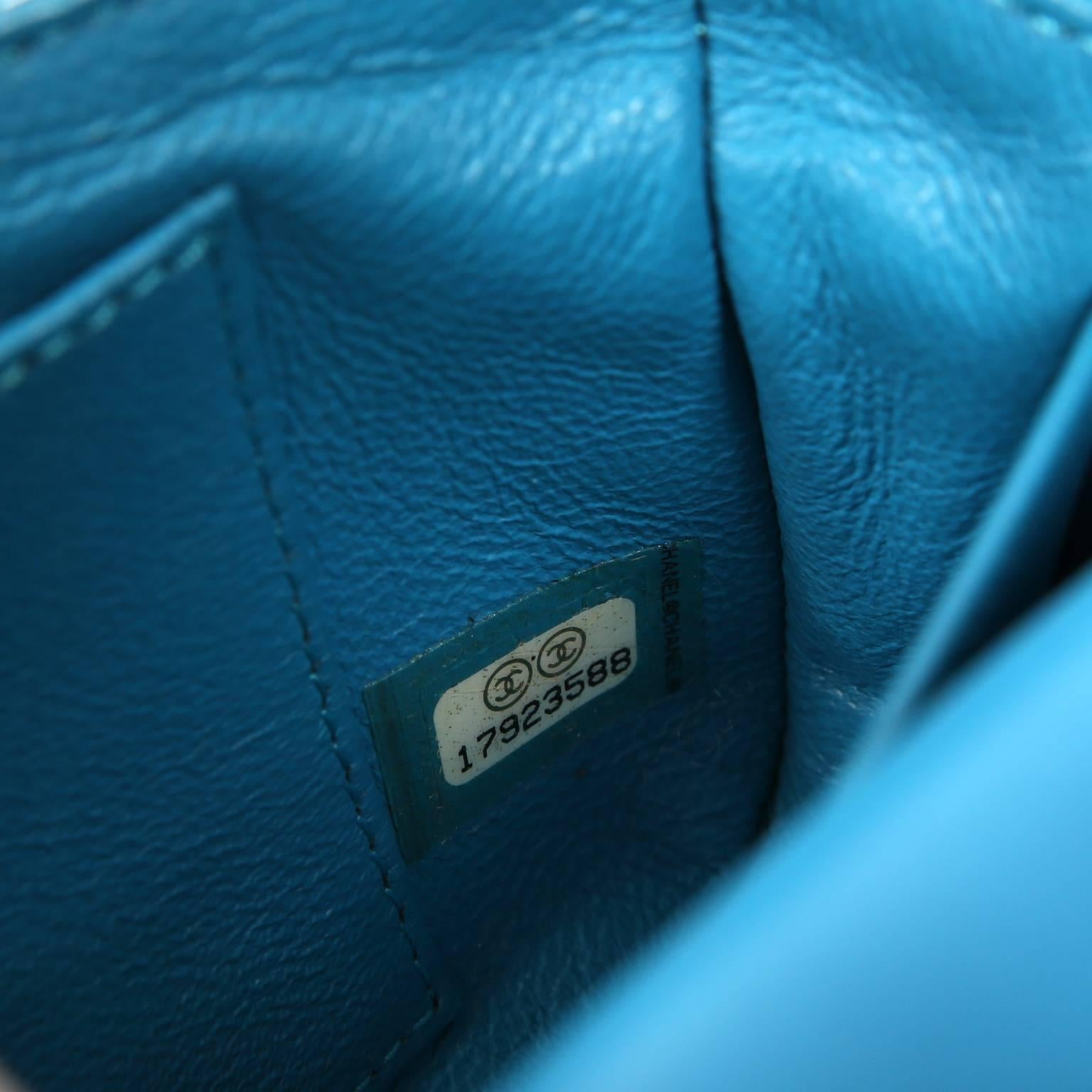 Chanel Turquoise Patent Leather Mini Classic Flap Bag 5