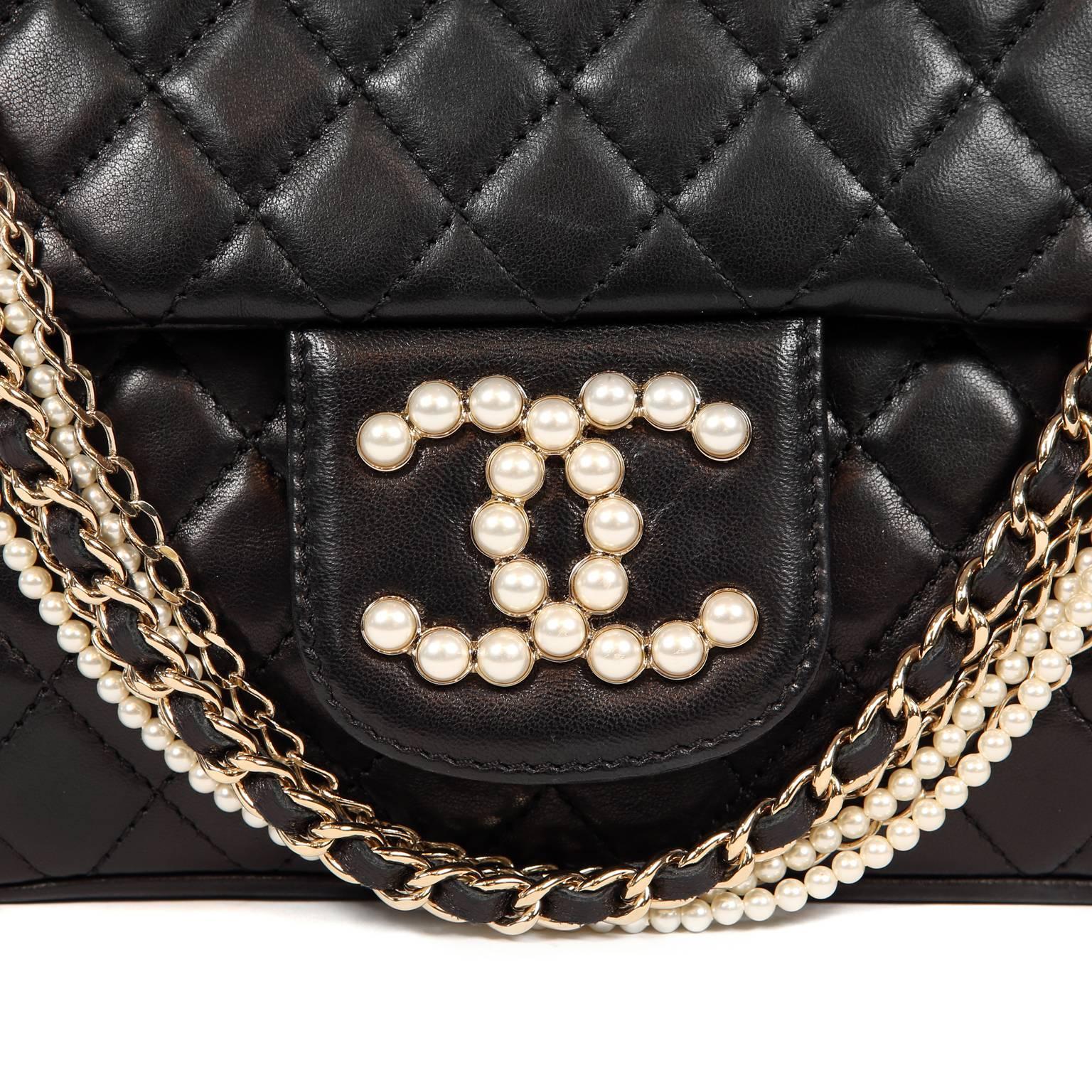 Women's Chanel Black Lambskin Westminster Pearl Flap Bag- Medium