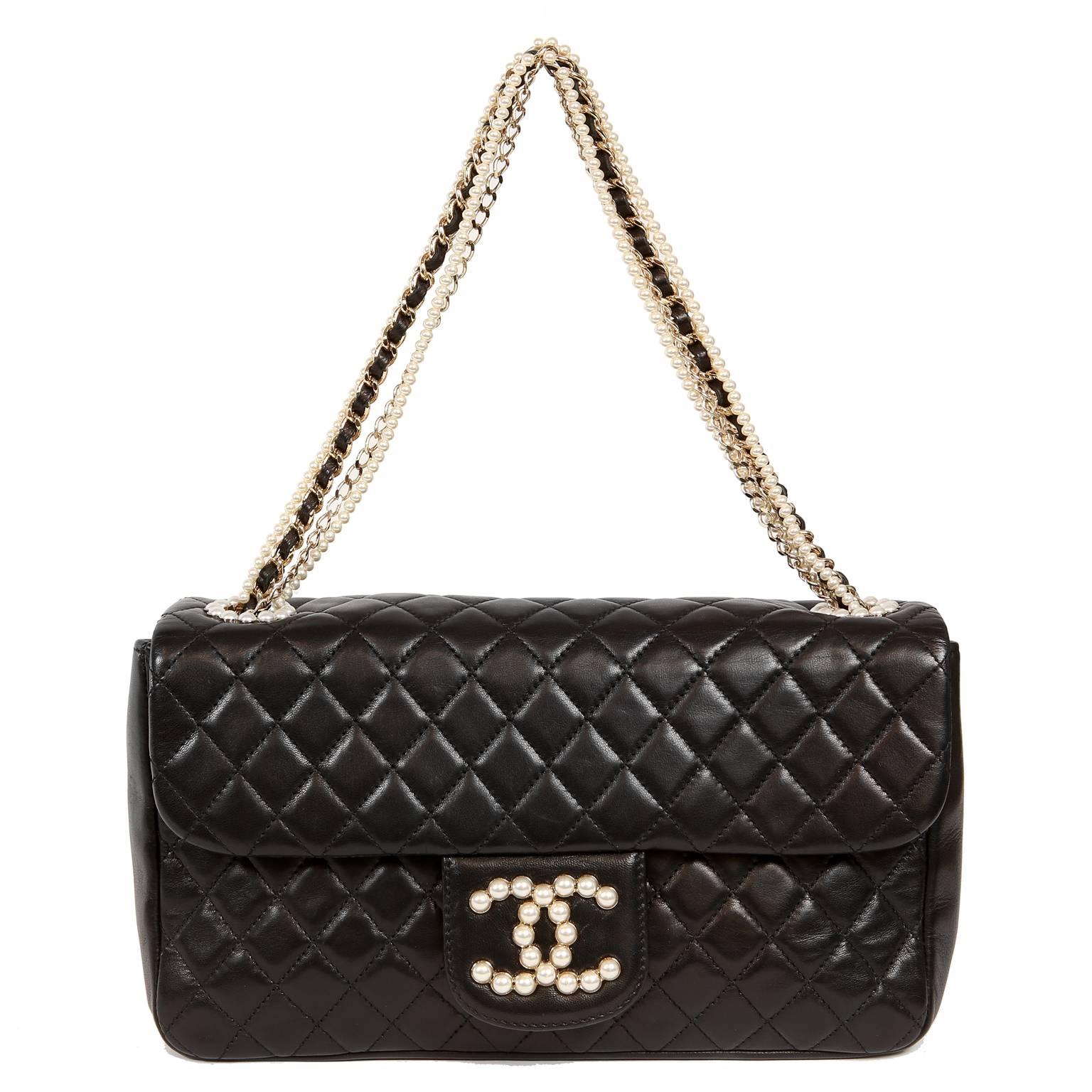 Chanel Black Lambskin Westminster Pearl Flap Bag- Medium 8