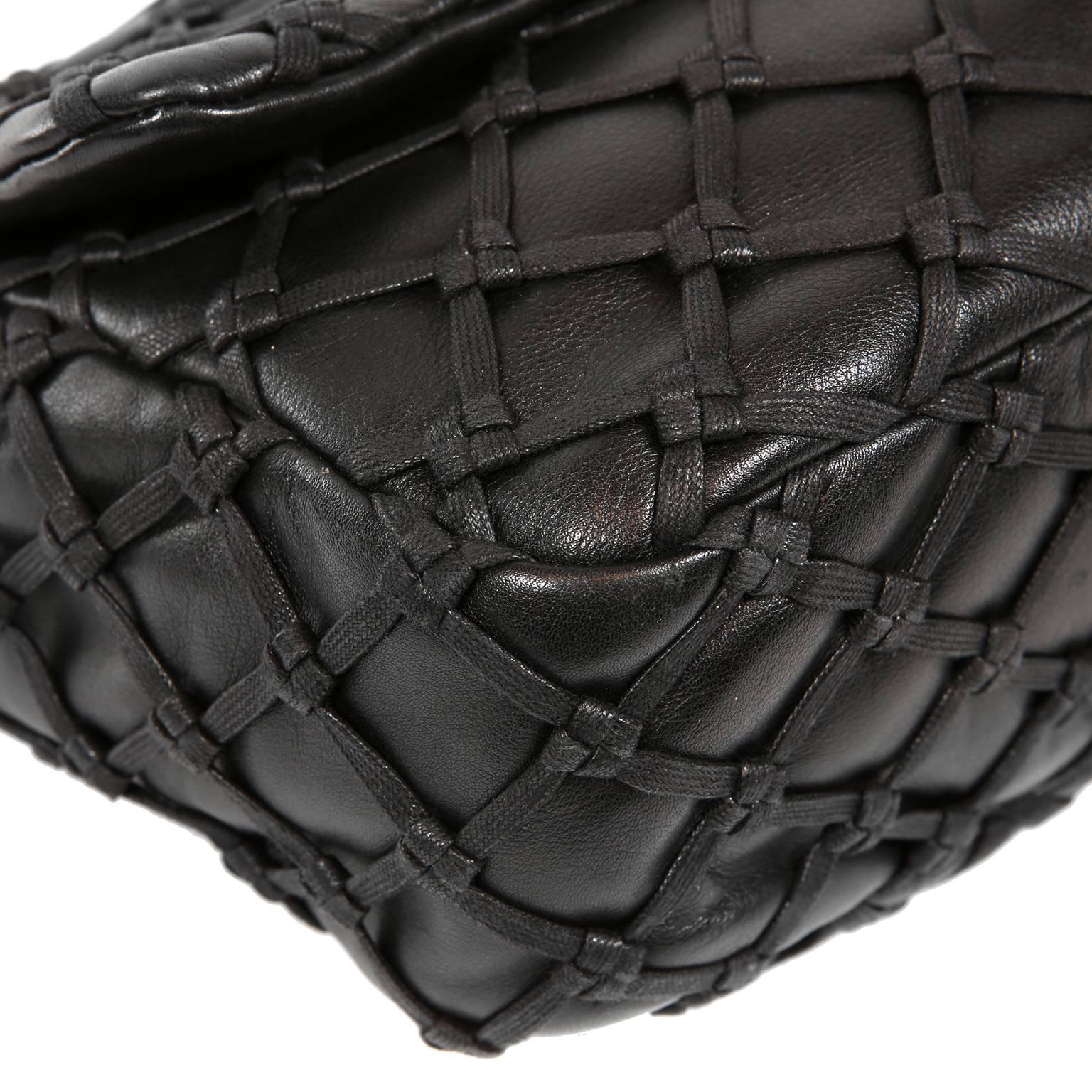 Chanel Black Leather Woven Top Stitch Classic Flap Bag 1