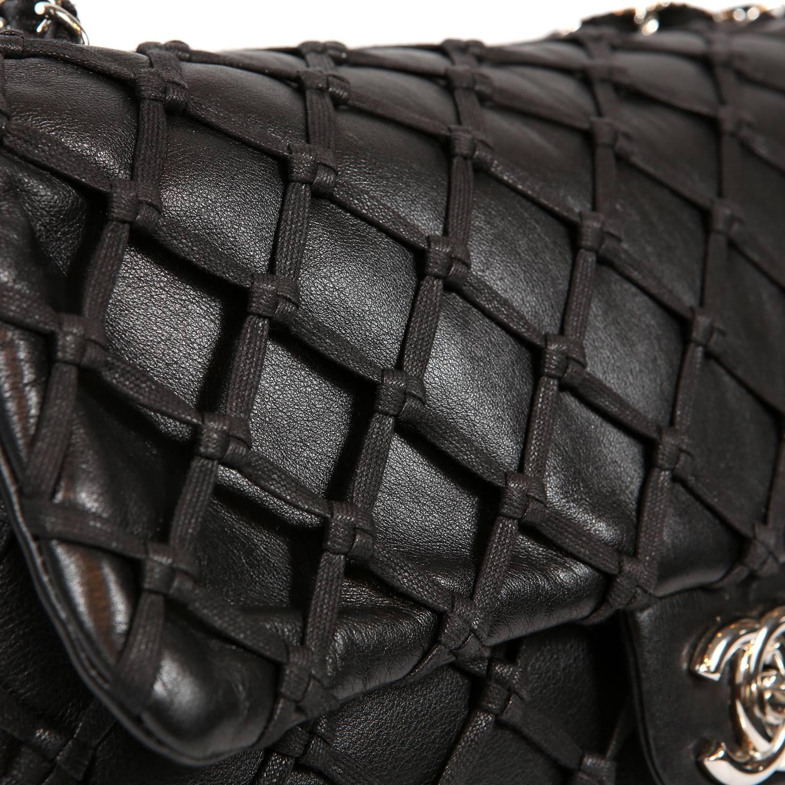 Chanel Black Leather Woven Top Stitch Classic Flap Bag 3
