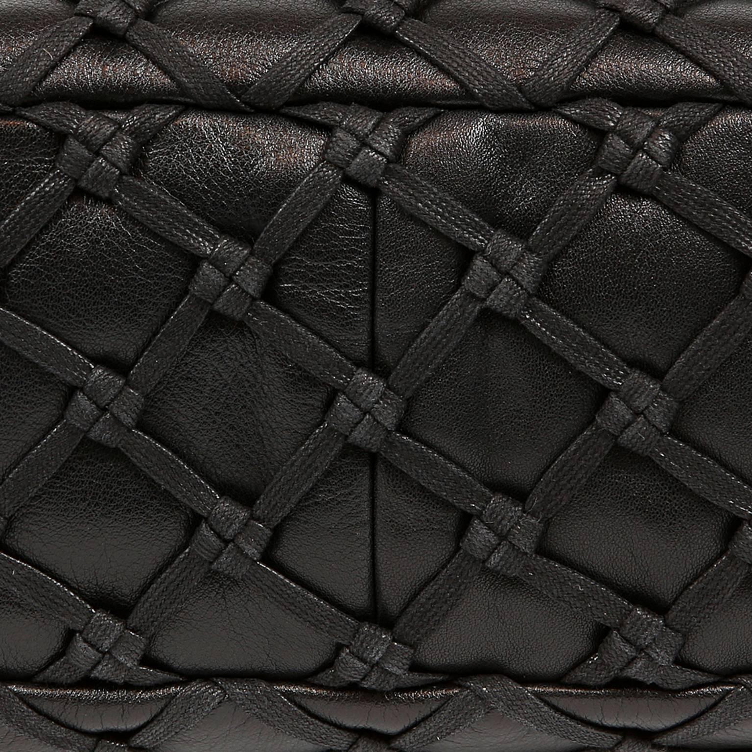 Chanel Black Leather Woven Top Stitch Classic Flap Bag 4