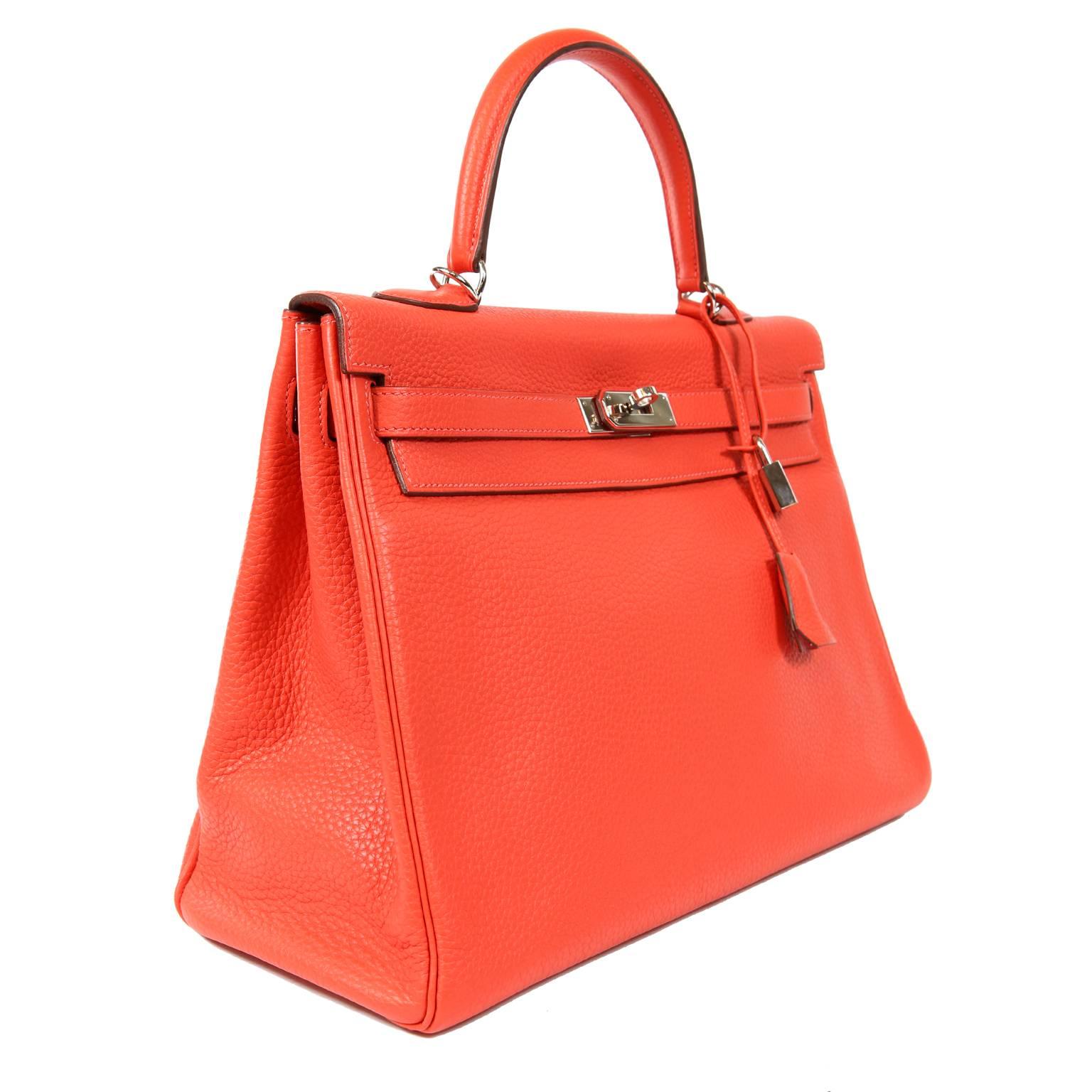 Red Hermès Rose Jaipur Togo 35 cm Kelly Bag