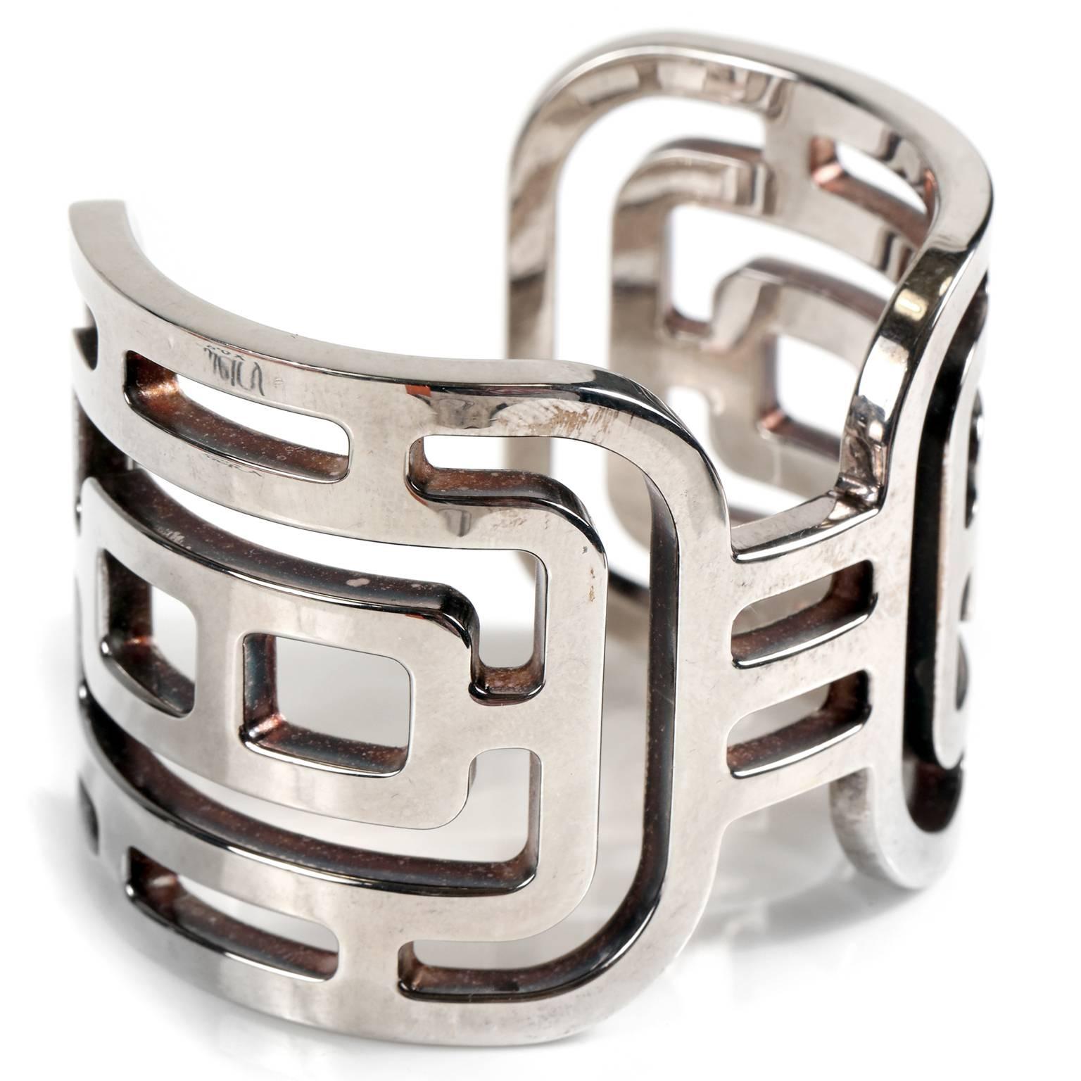 Hermès Sterling Silver Aztec Cuff Bracelet  In Excellent Condition In Palm Beach, FL