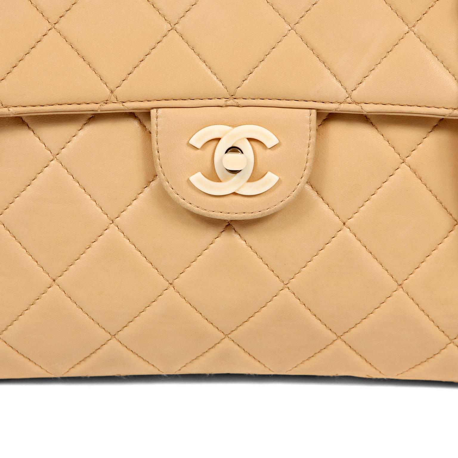 Chanel Beige Lambskin and Bakelite Vintage Classic Flap Bag 1