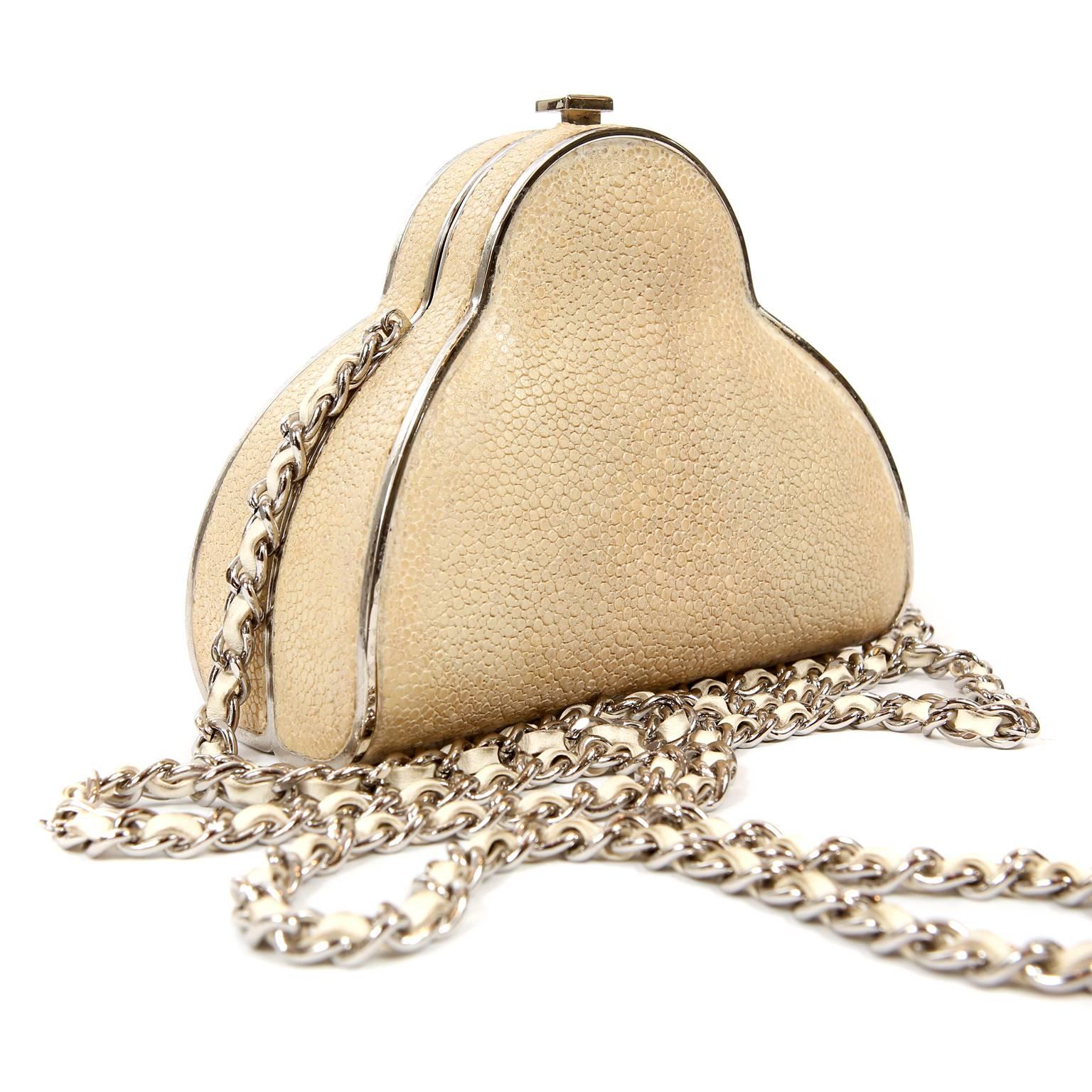 Chanel Beige Stingray Cross Body Evening Bag In Excellent Condition In Palm Beach, FL