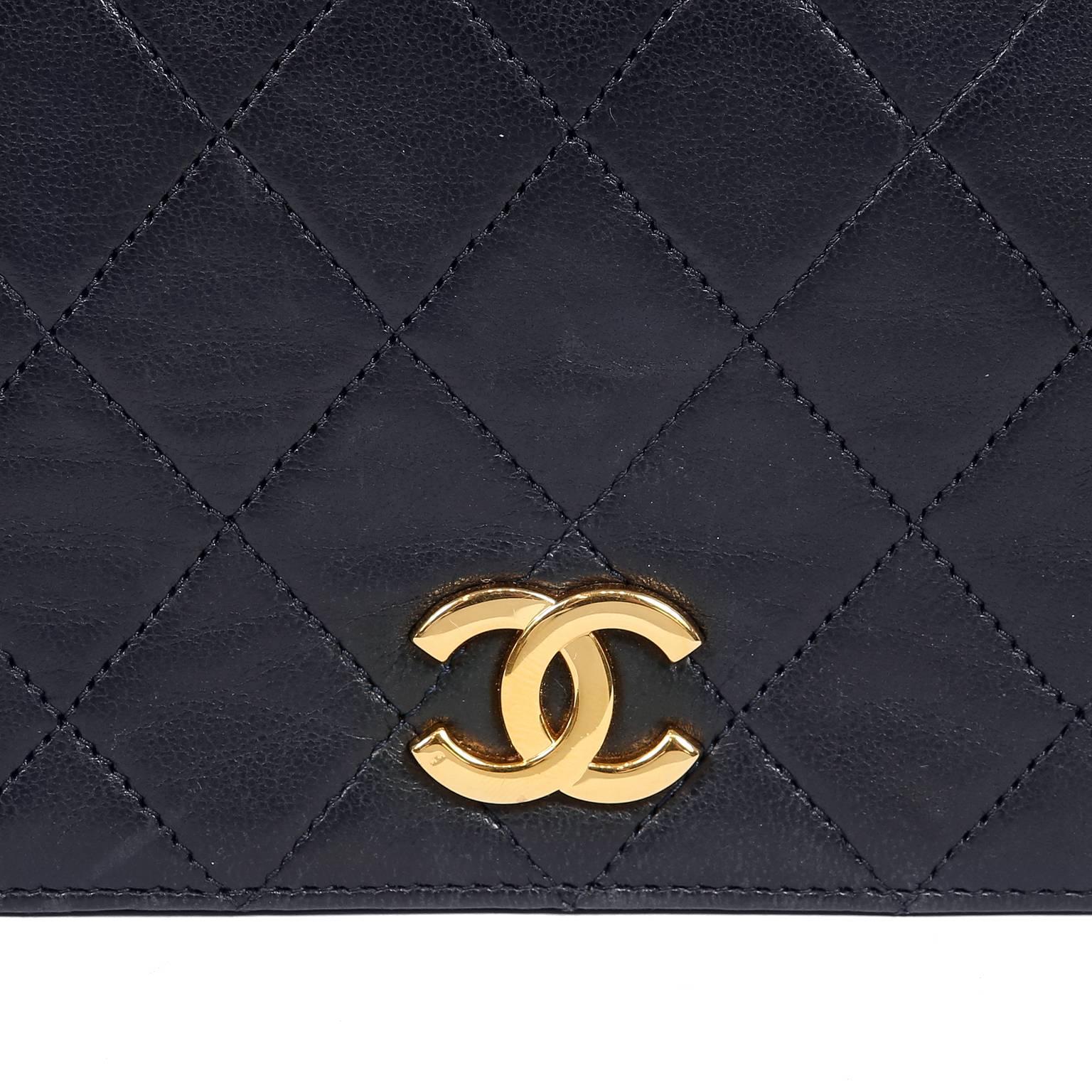 Chanel Navy Blue Leather Vintage Clutch with strap 1