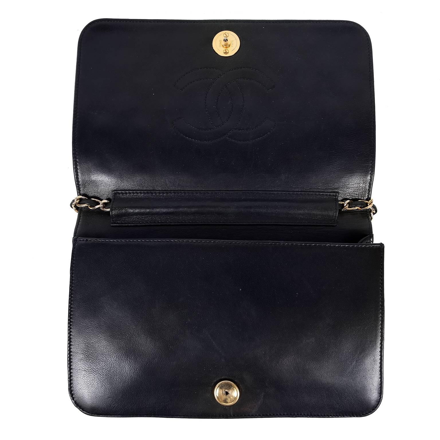 Chanel Navy Blue Leather Vintage Clutch with strap 2
