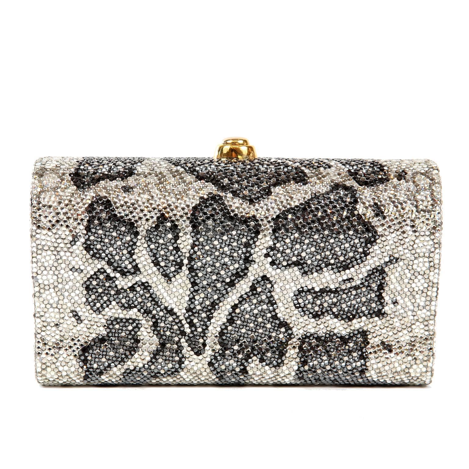 Judith Leiber Leopard Crystal Minaudiere Evening Bag In Excellent Condition In Palm Beach, FL