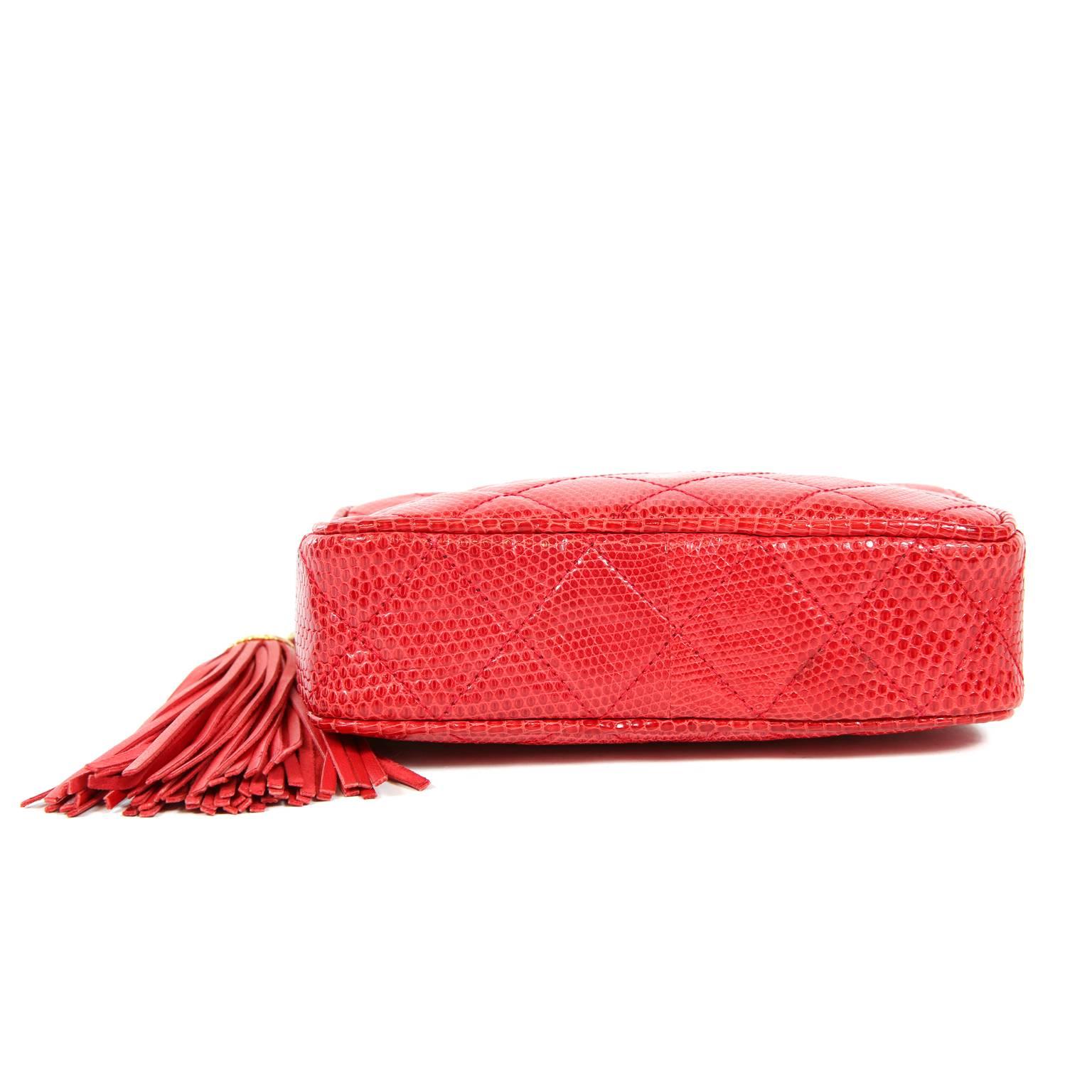 Chanel Red Lizard Vintage Tassel Clutch For Sale 1