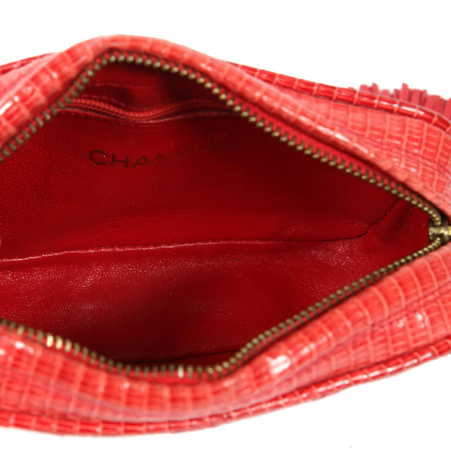 Chanel Red Lizard Vintage Tassel Clutch For Sale 4