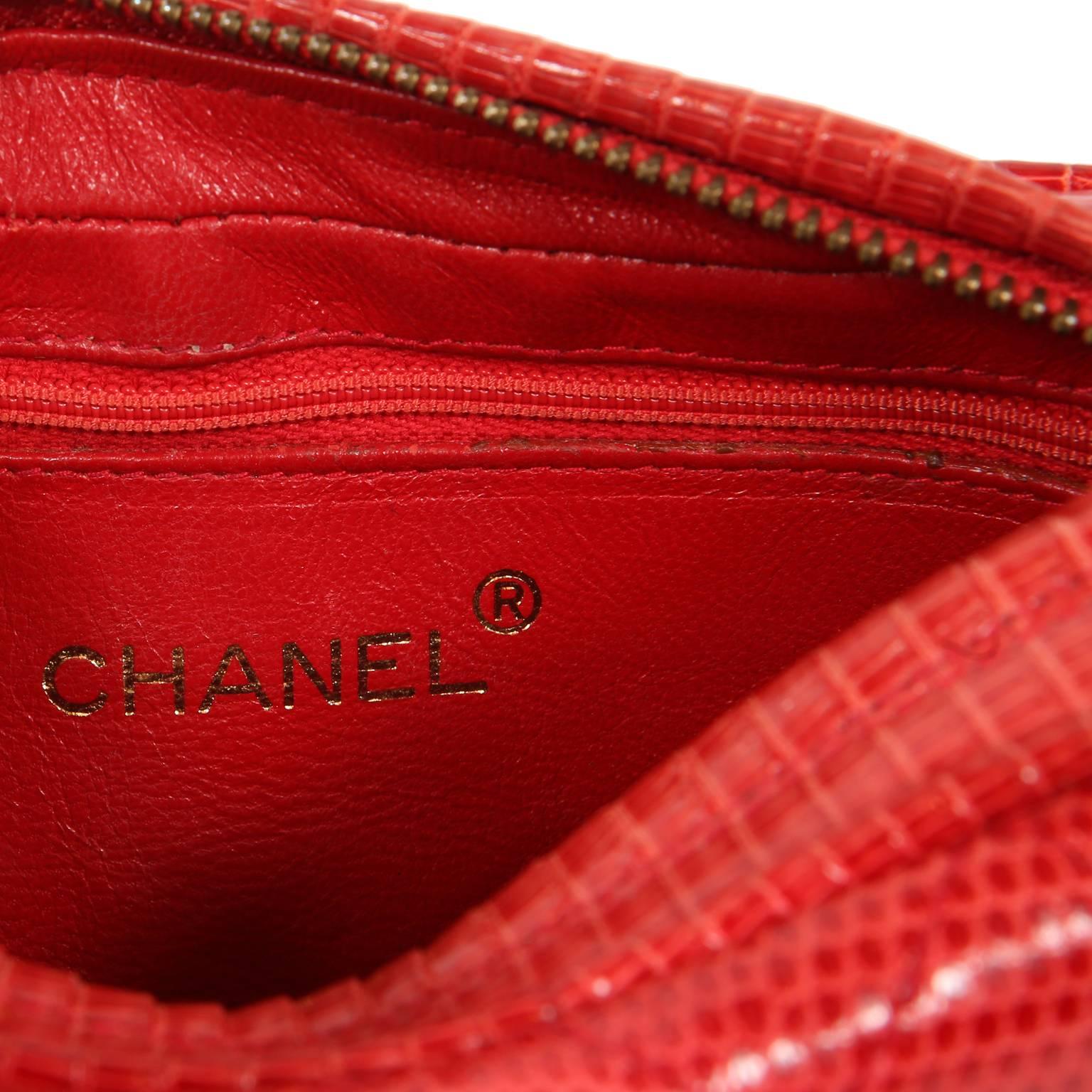 Chanel Red Lizard Vintage Tassel Clutch For Sale 5