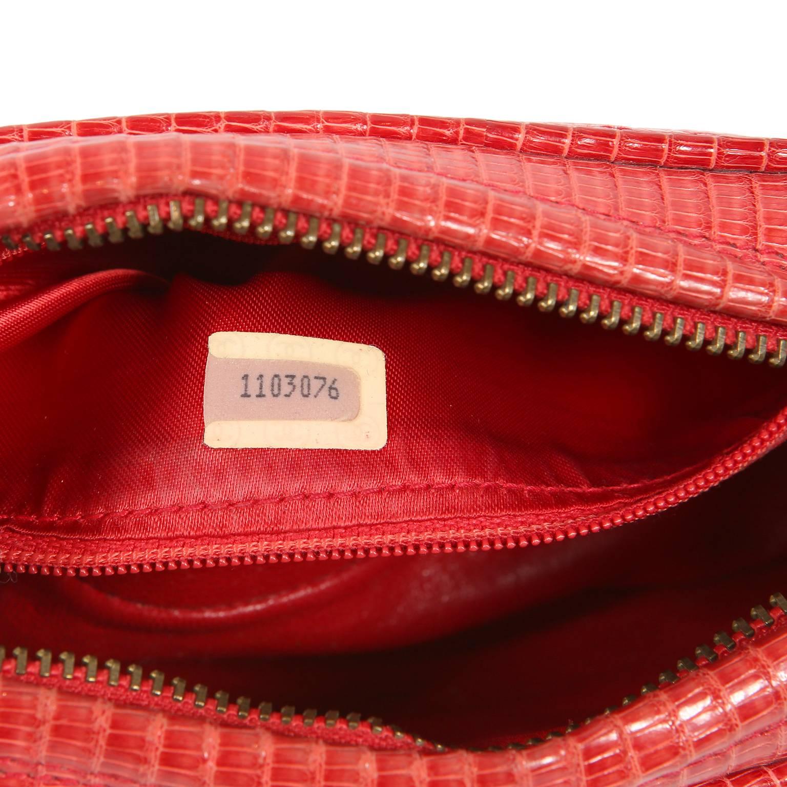 Chanel Red Lizard Vintage Tassel Clutch For Sale 6