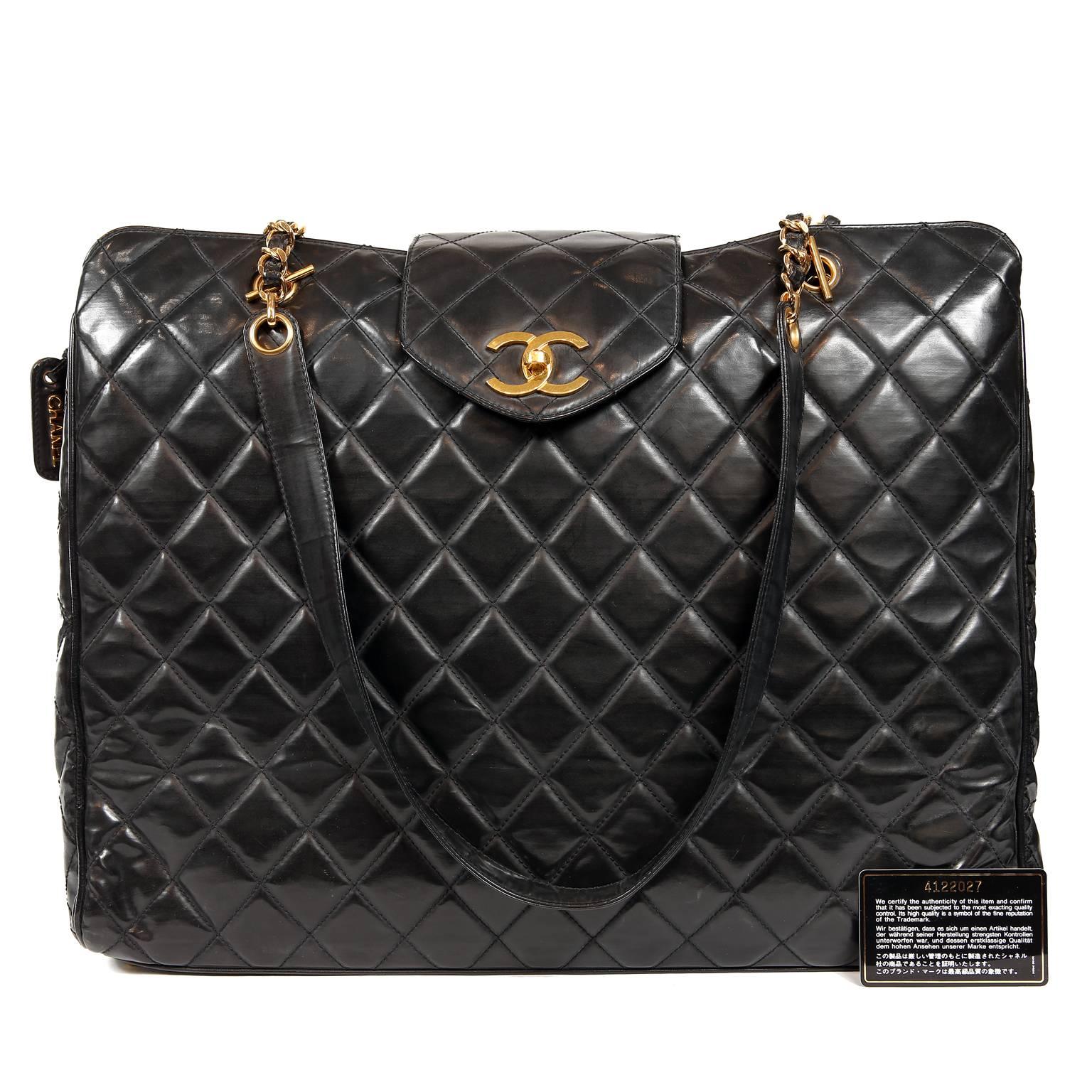 Chanel Black Leather Super Model Vintage Weekender 11