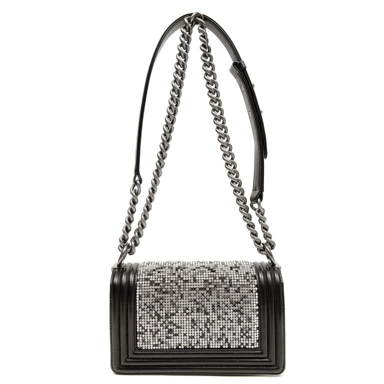 Chanel Swarovski Crystal Boy Bag- Black Leather with Ruthenium HW at ...
