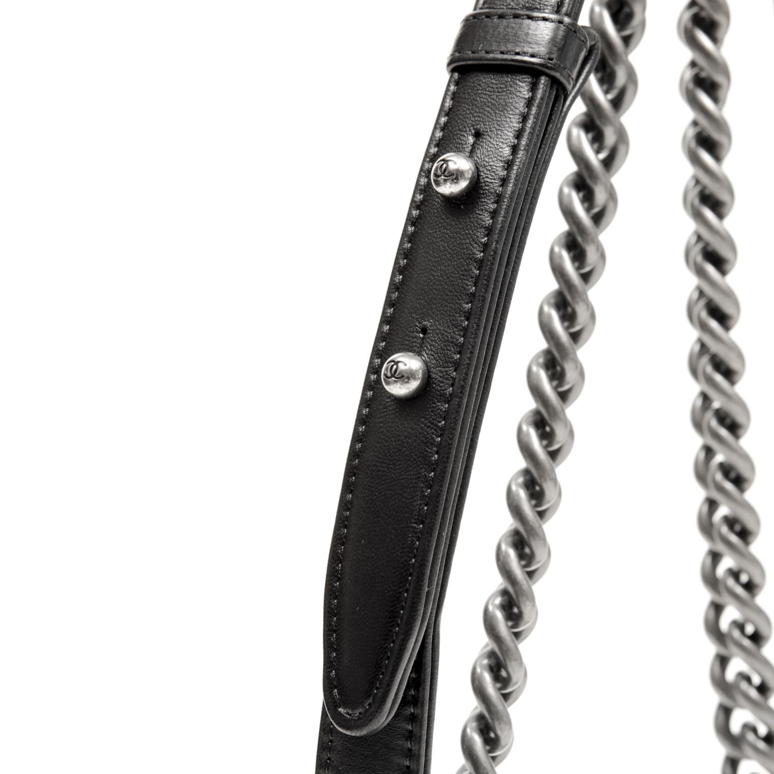 Chanel Swarovski Crystal Boy Bag- Black Leather with Ruthenium HW 1
