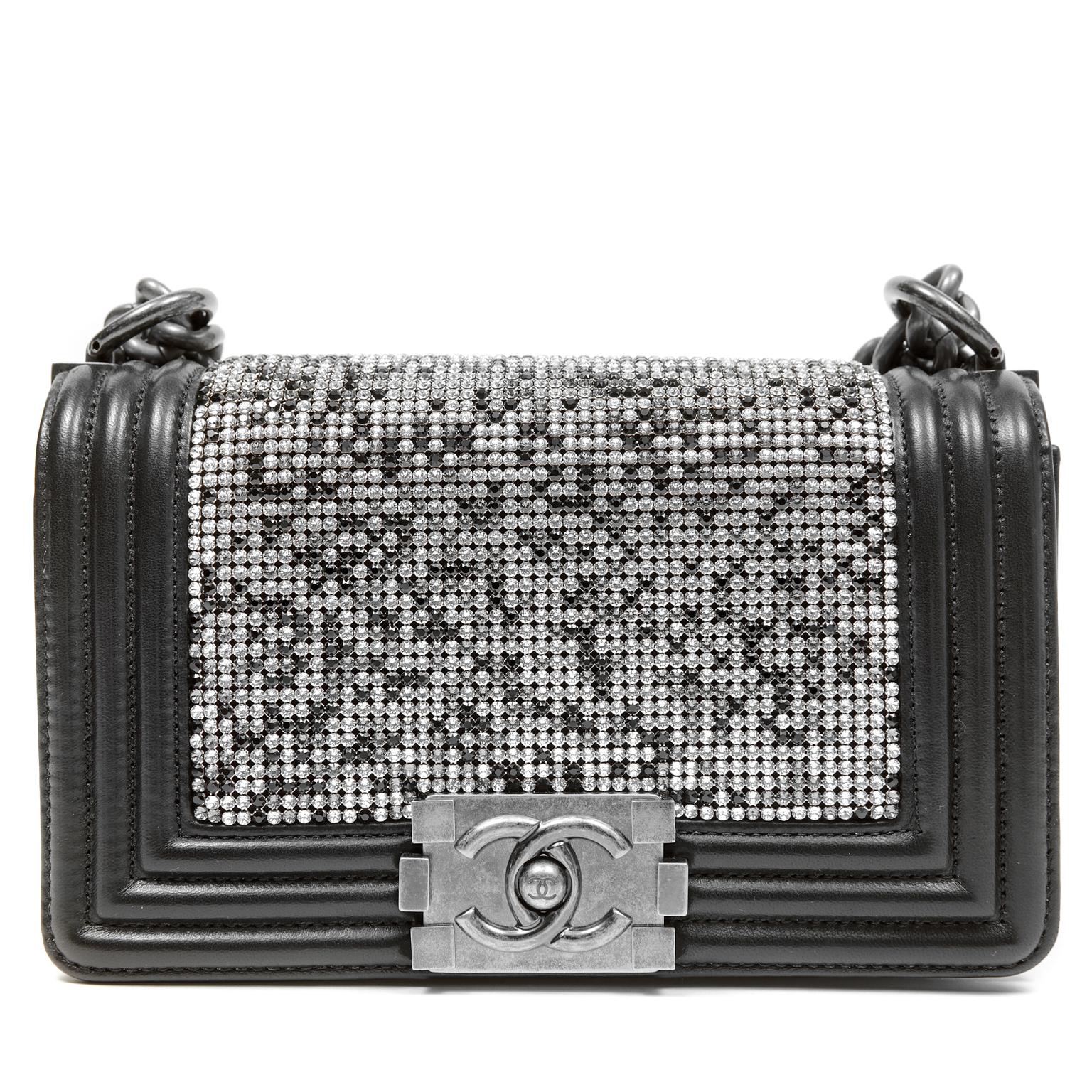 Chanel Swarovski Crystal Boy Bag- Black Leather with Ruthenium HW 2