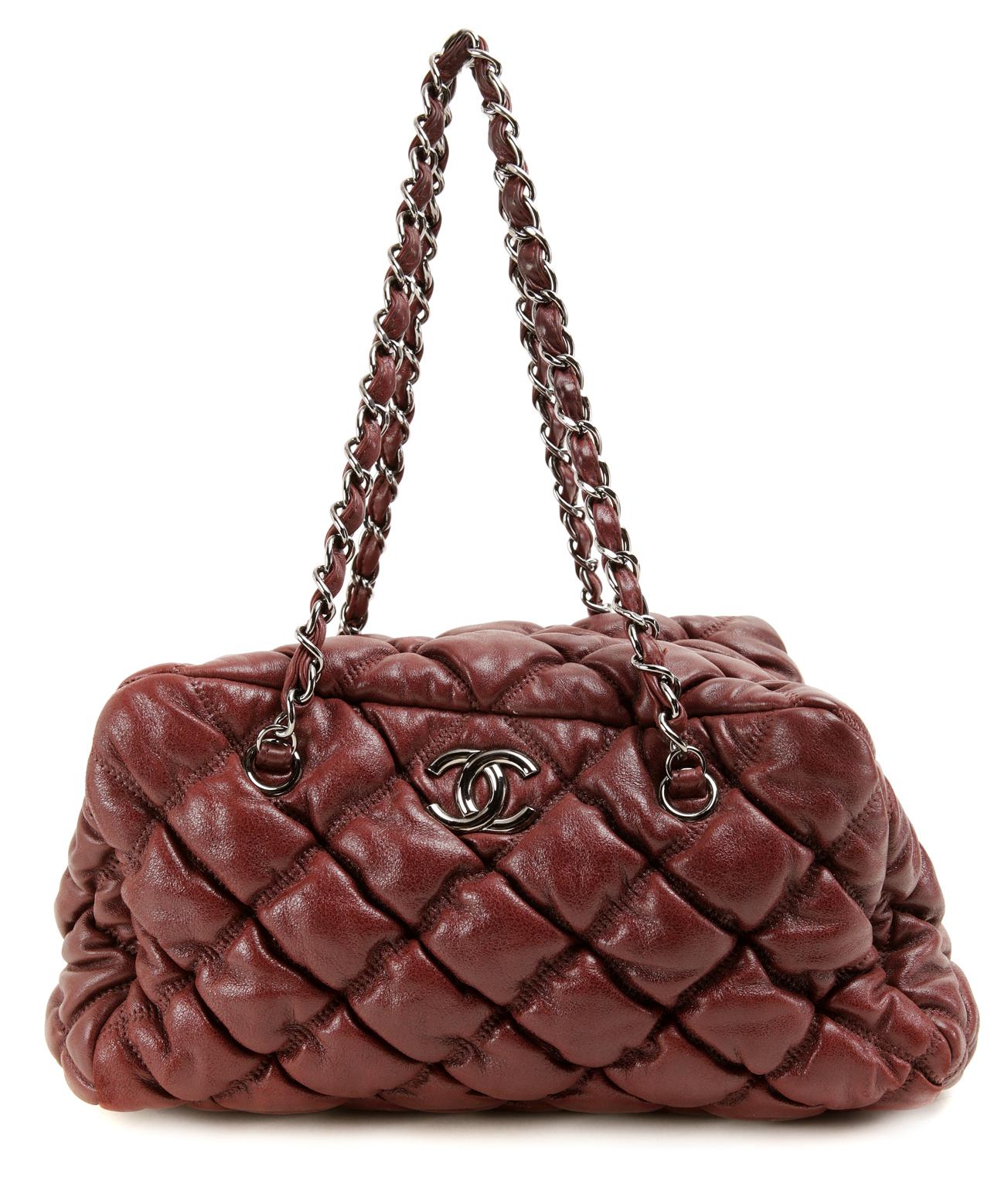 Brown Chanel Dark Red Leather Bubble Quilt Bag