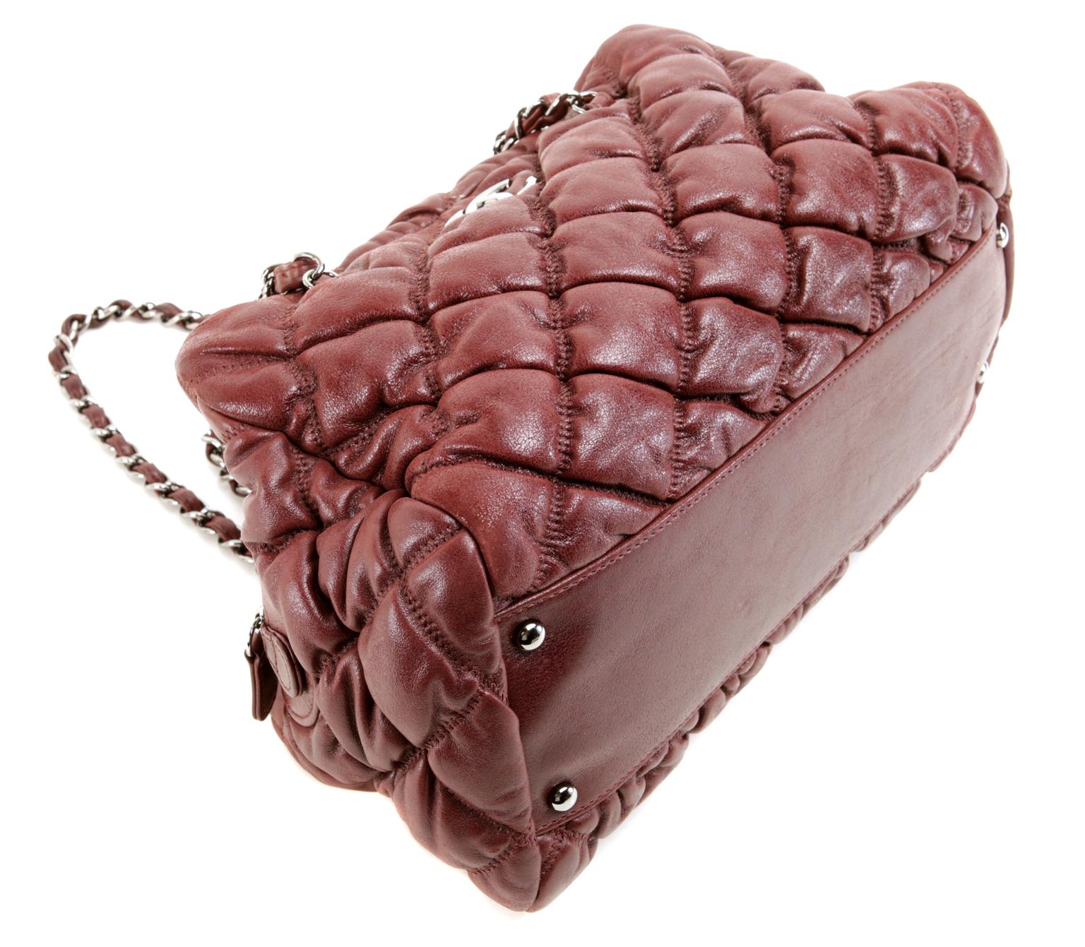 Women's Chanel Dark Red Leather Bubble Quilt Bag