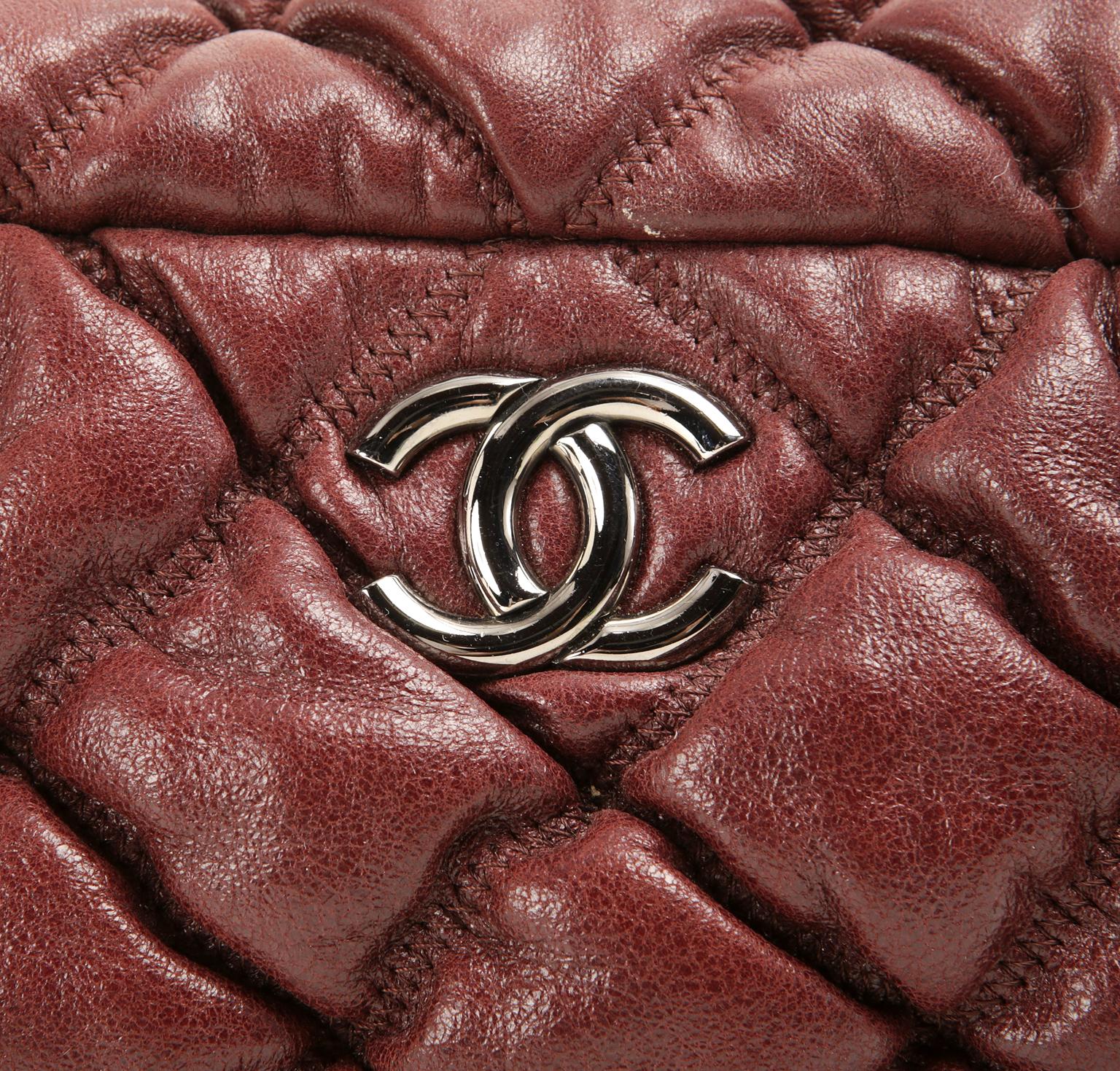 Chanel Dark Red Leather Bubble Quilt Bag 2