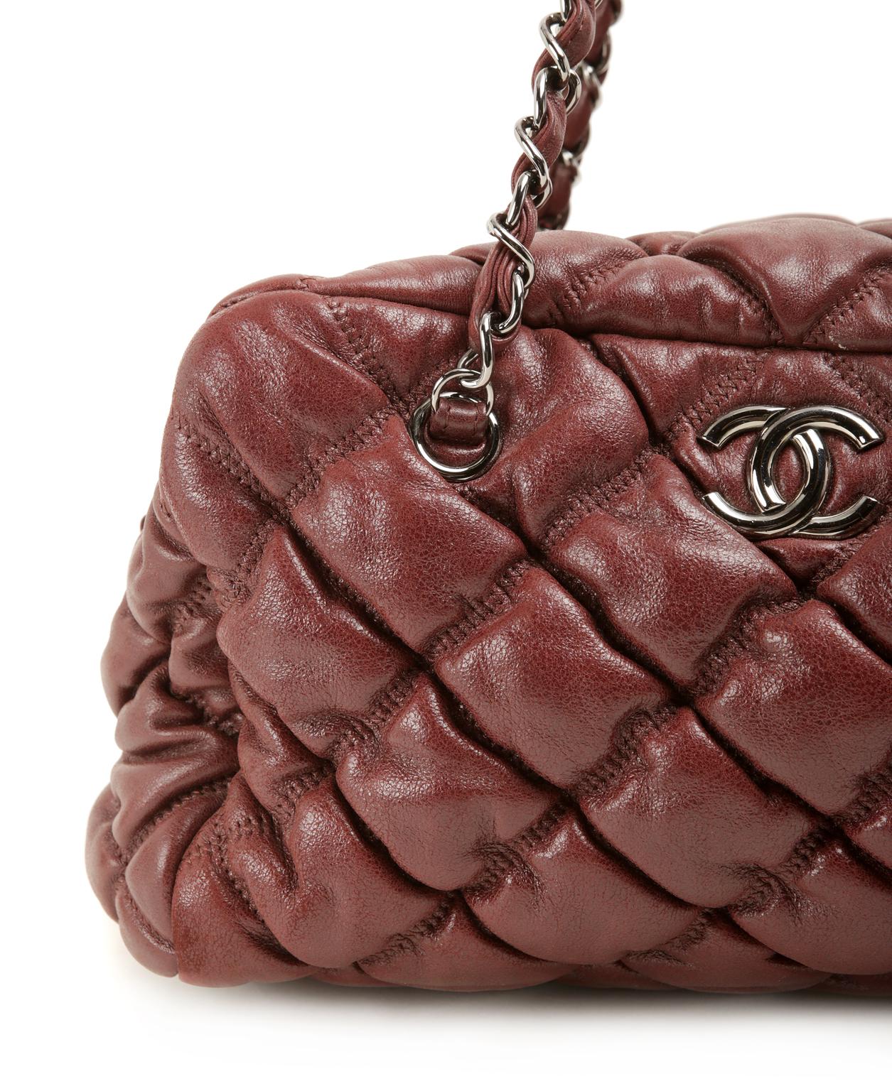 Chanel Dark Red Leather Bubble Quilt Bag 3