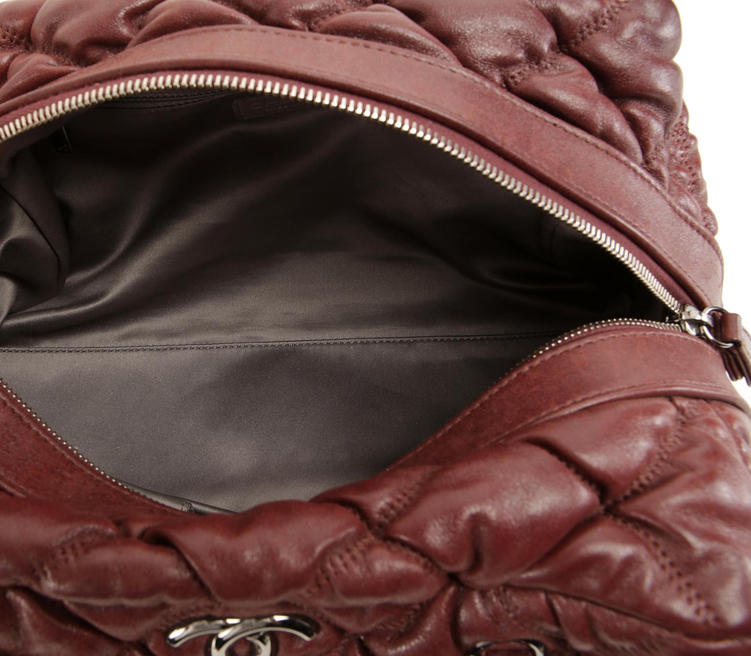 Chanel Dark Red Leather Bubble Quilt Bag 4