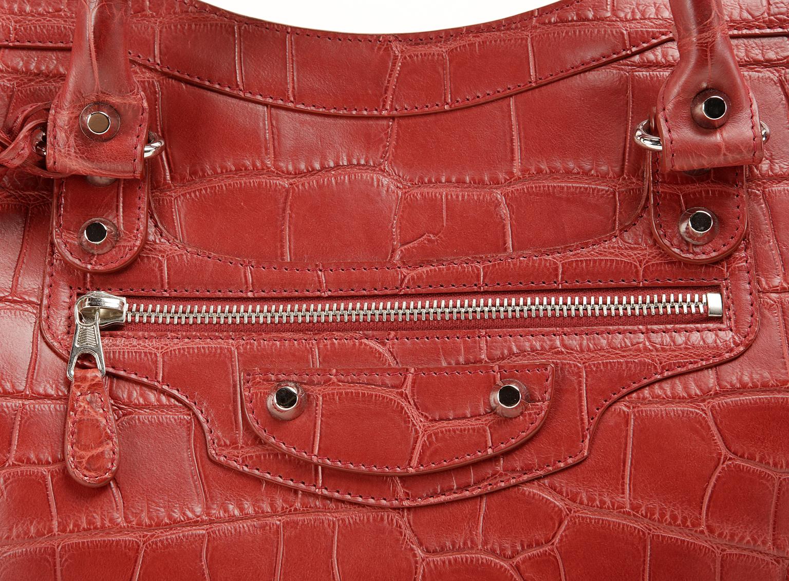 Women's Balenciaga Red Matte Crocodile City Bag