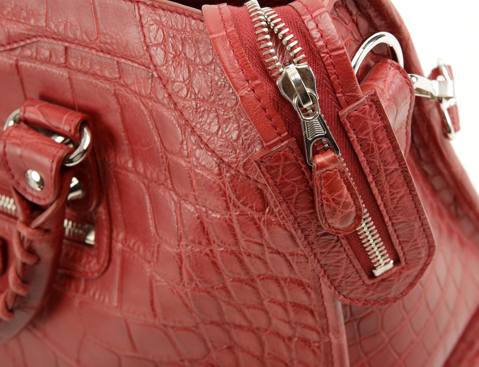 Balenciaga Red Matte Crocodile City Bag 5