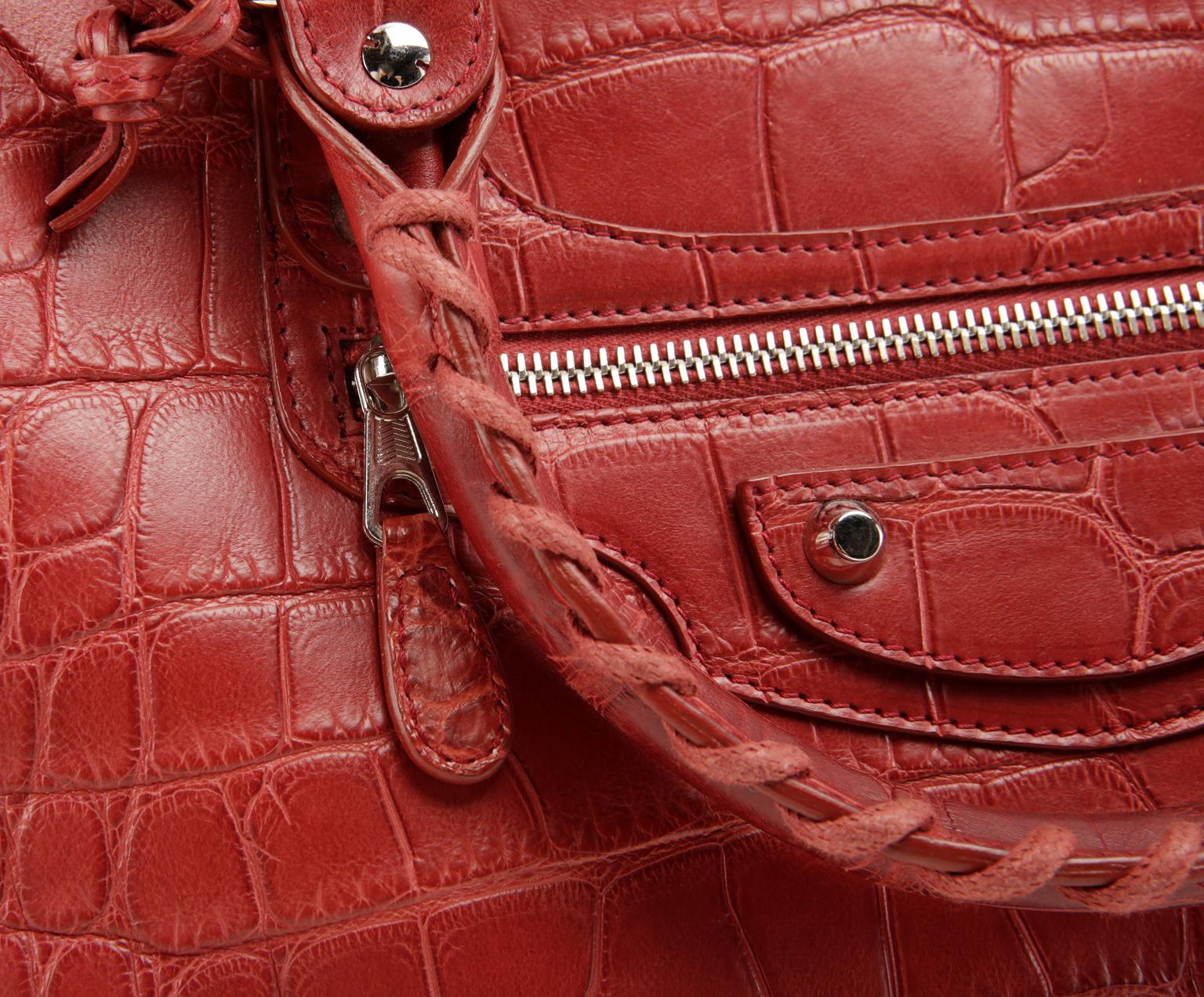 Balenciaga Red Matte Crocodile City Bag 7