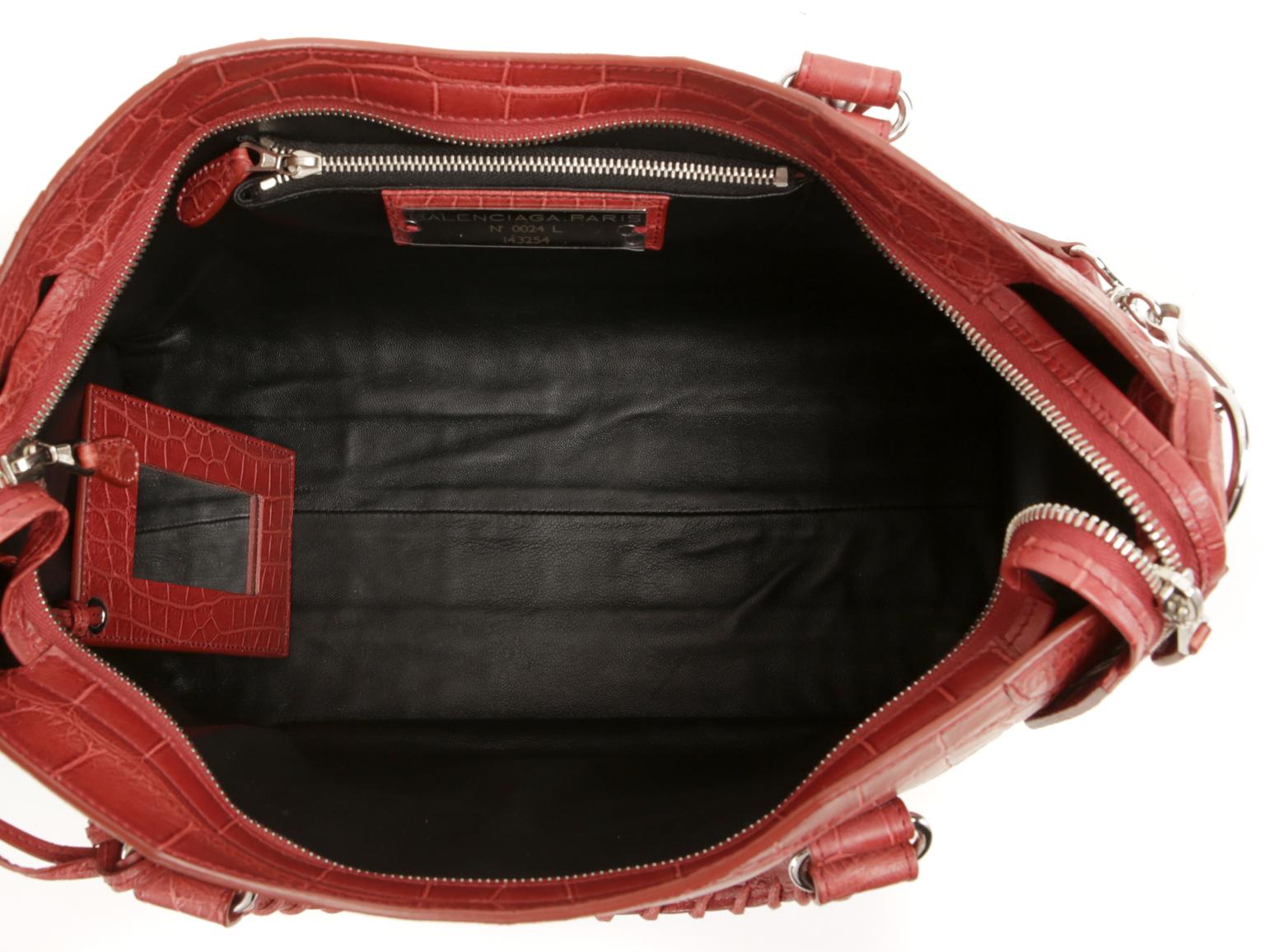 Balenciaga Red Matte Crocodile City Bag 8