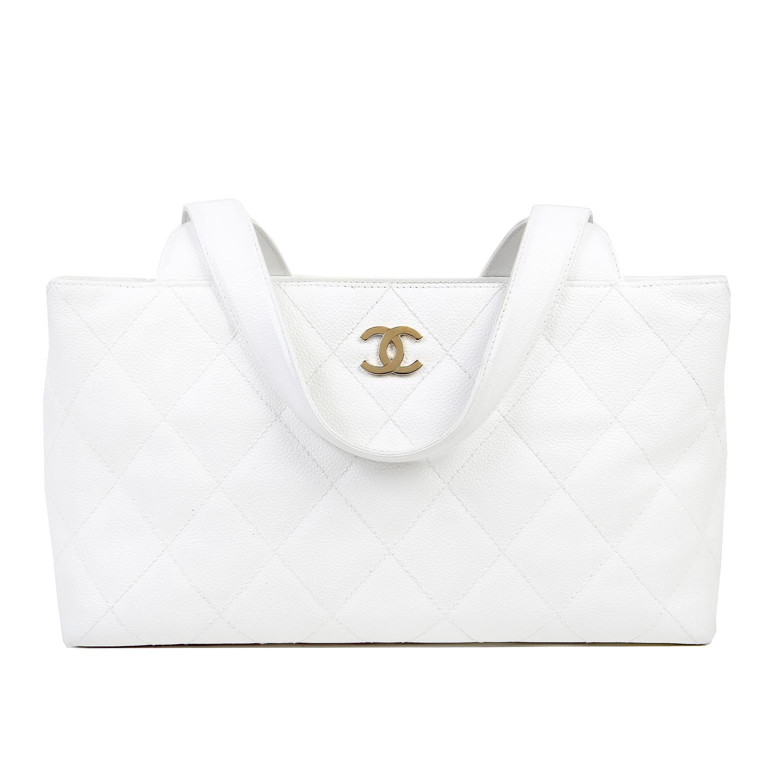 Chanel White Caviar Leather Tote Bag 3