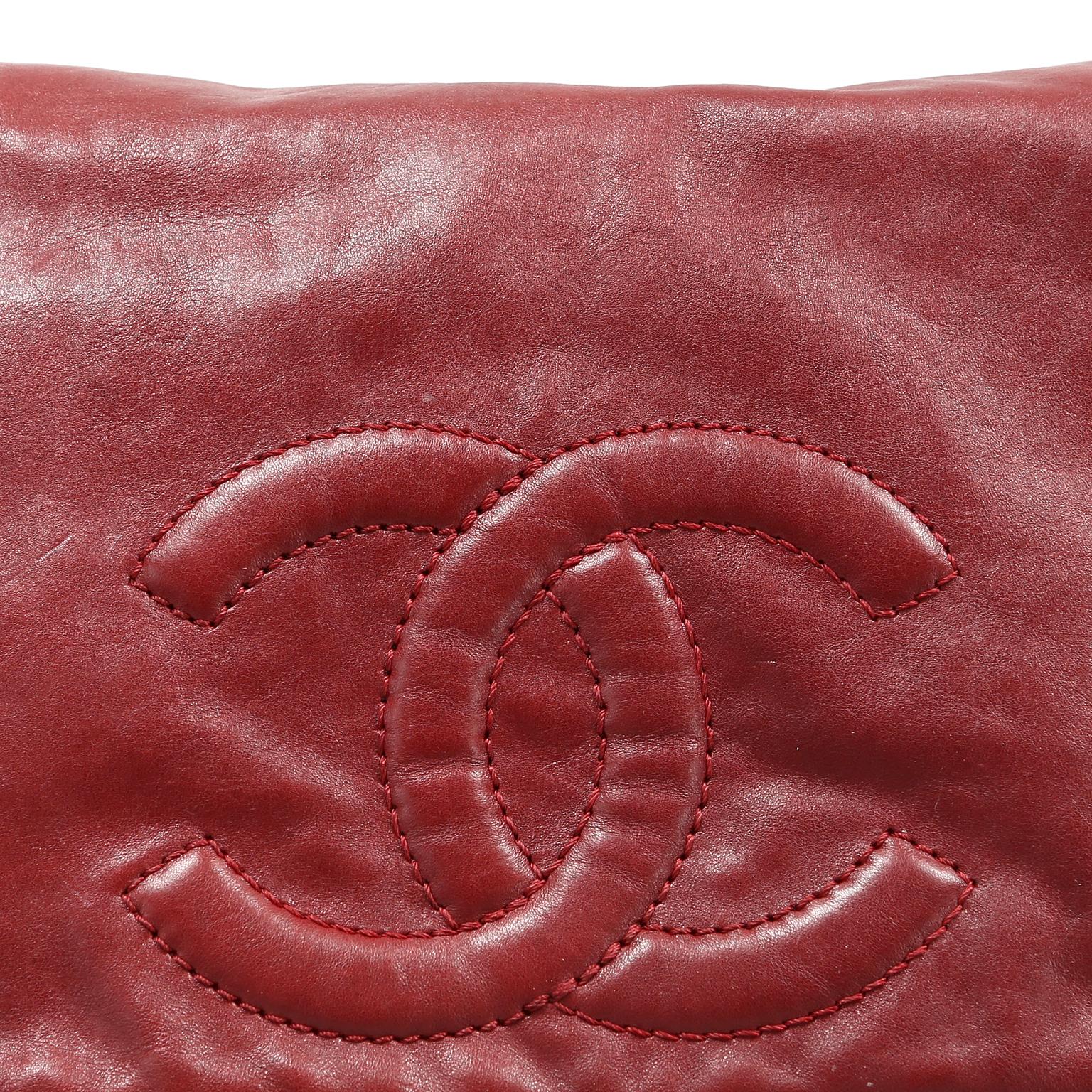 Chanel Red Lambskin Triple Chain Strap Bag In Excellent Condition In Palm Beach, FL