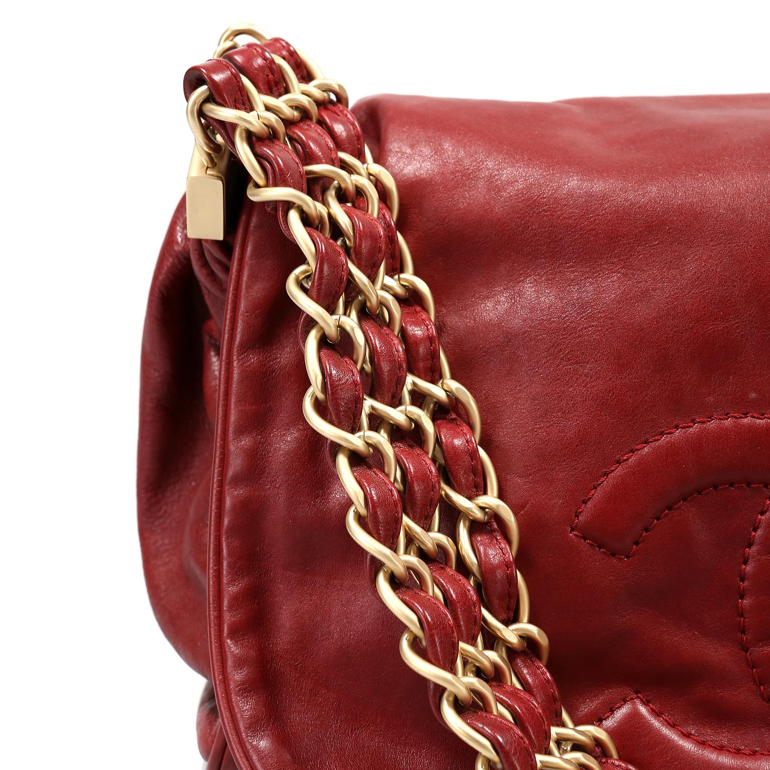 Women's Chanel Red Lambskin Triple Chain Strap Bag