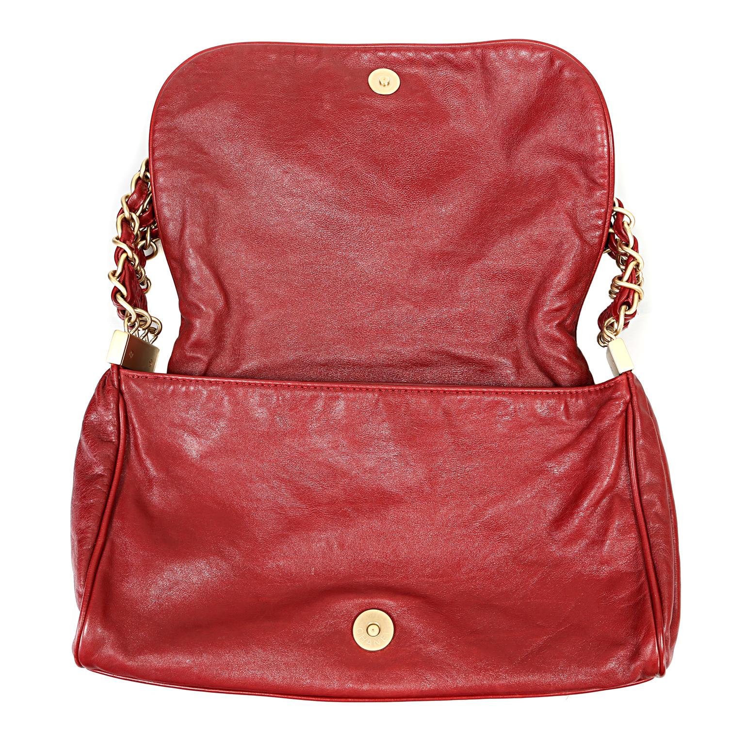 Chanel Red Lambskin Triple Chain Strap Bag 2