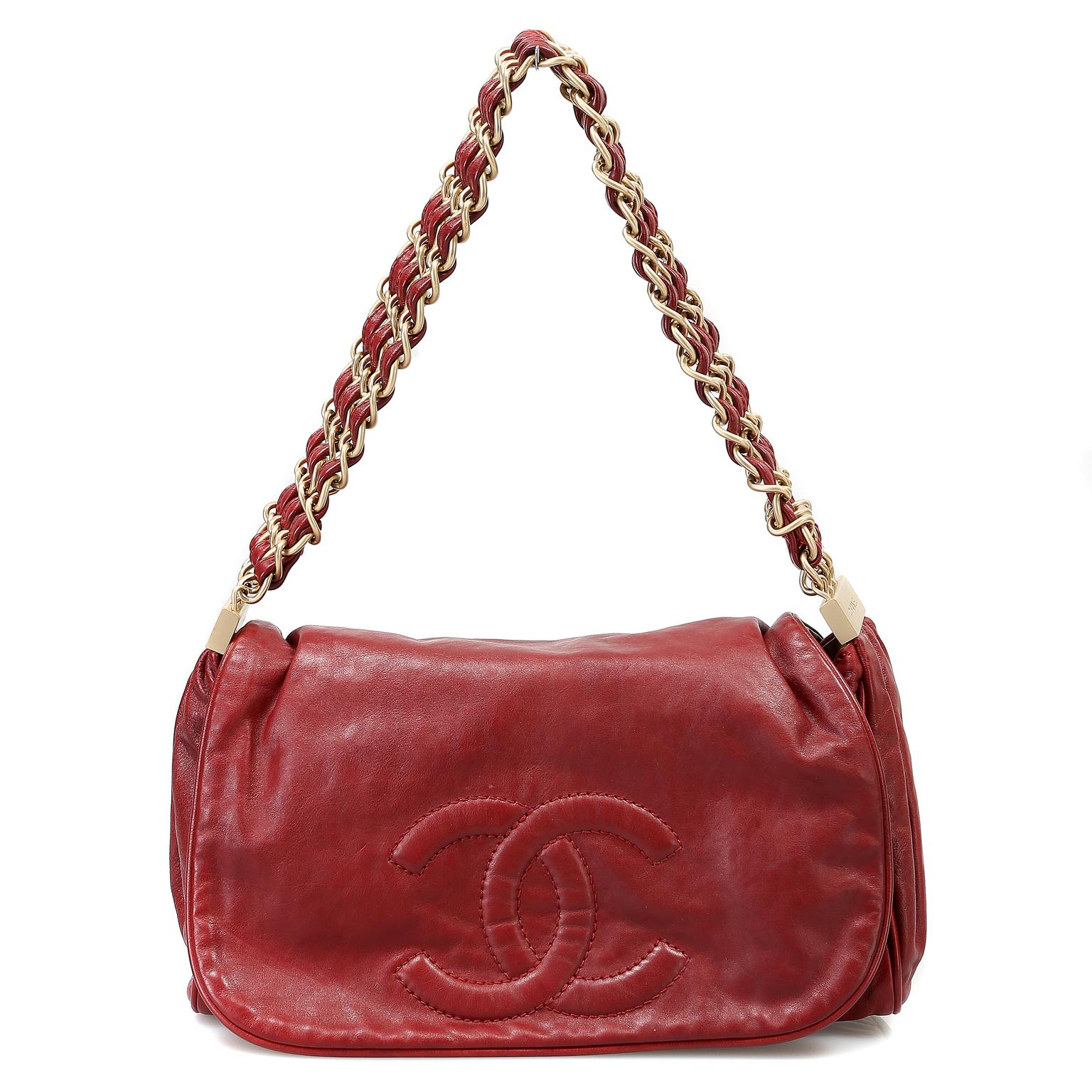 Chanel Red Lambskin Triple Chain Strap Bag 7