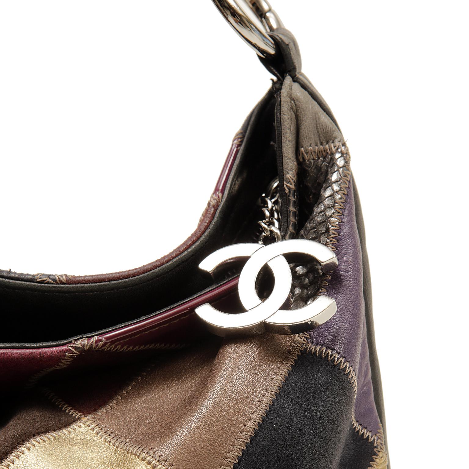 Chanel Multicolor Python Suede Leather Patchwork Hobo In Good Condition In Palm Beach, FL