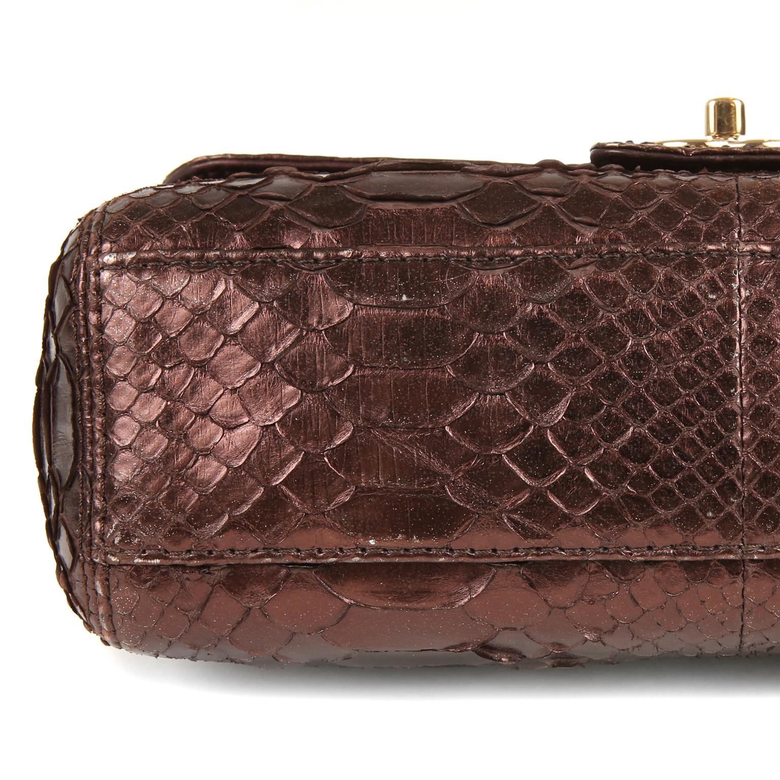 Chanel Metallic Plum Python Classic Flap Bag In Excellent Condition In Palm Beach, FL