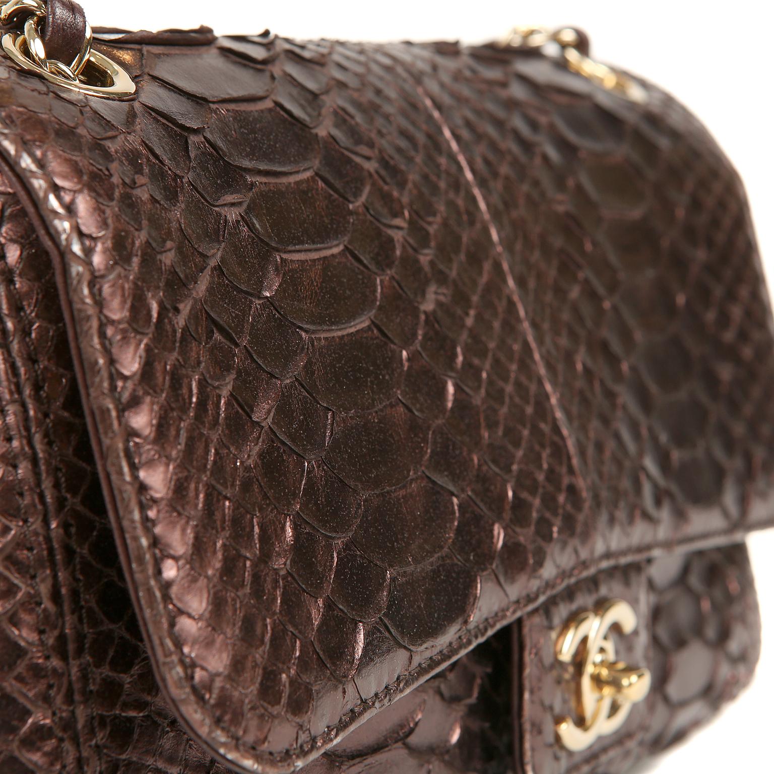 Women's Chanel Metallic Plum Python Classic Flap Bag